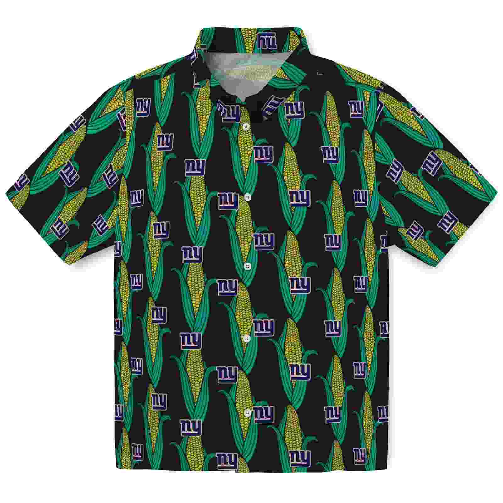 New York Giants Corn Motifs Black Green Hawaiian Shirt