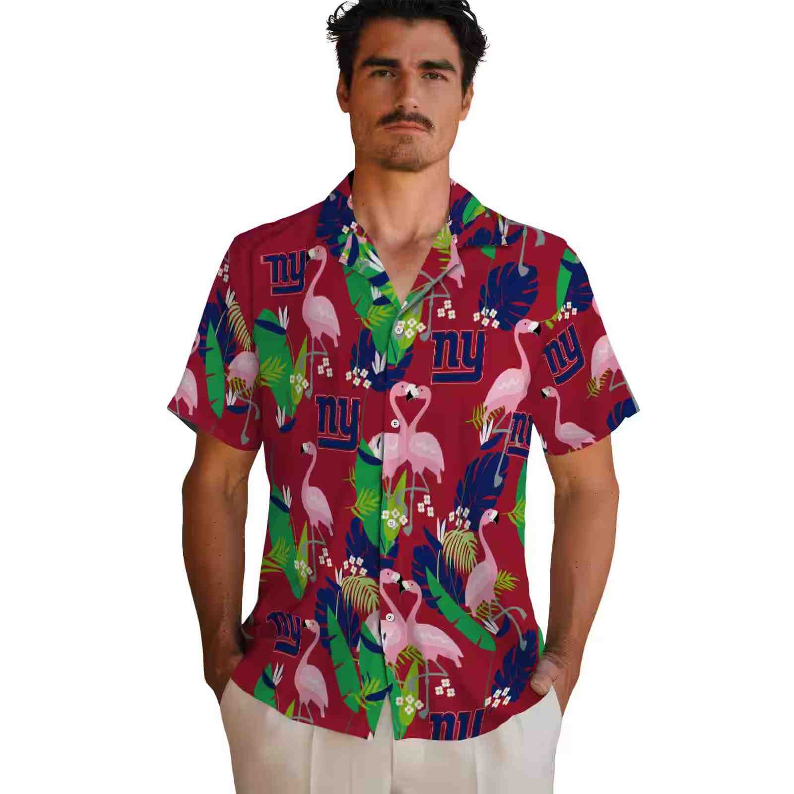 new york giants flamingo foliage blue green hawaiian shirt fashion forward