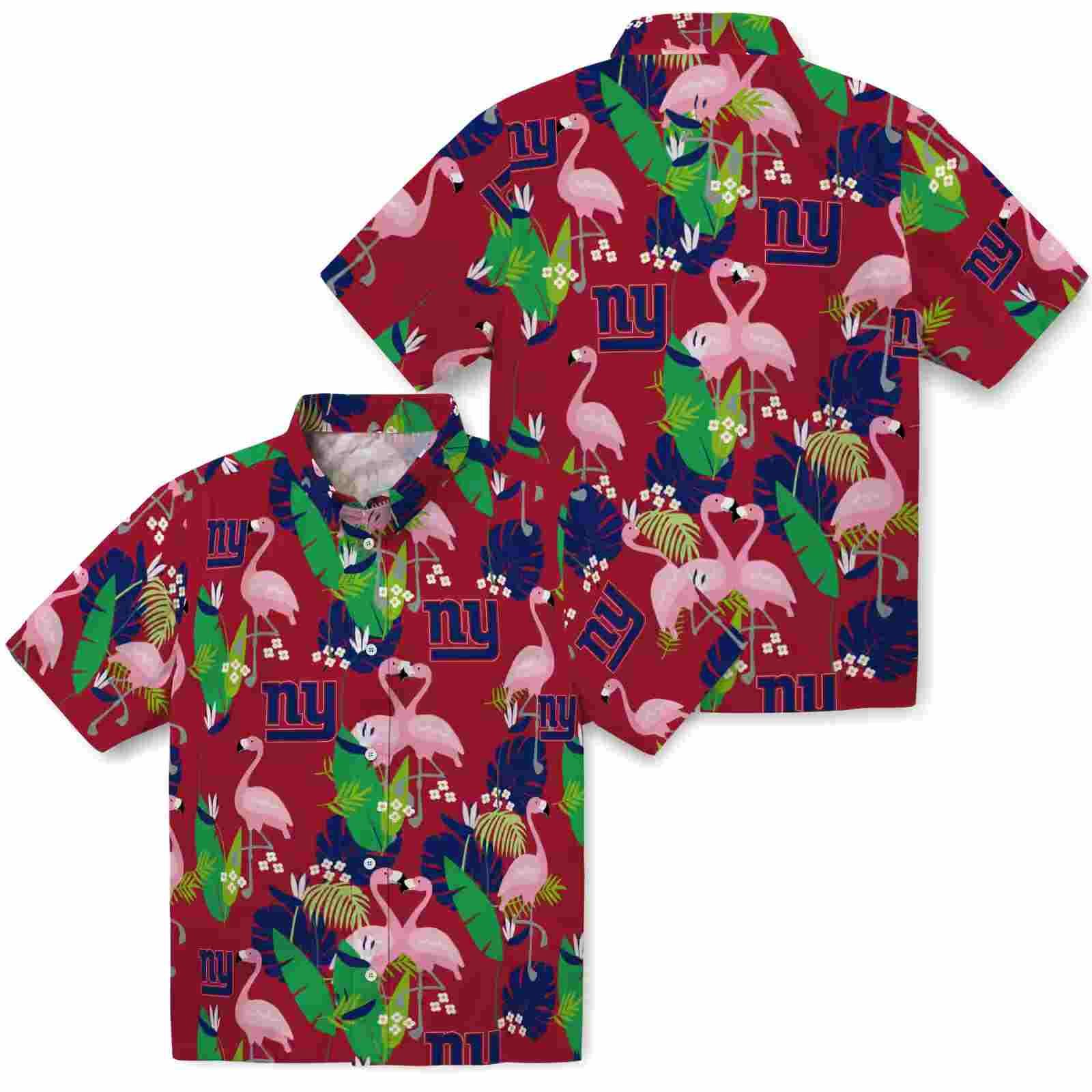 new york giants flamingo foliage blue green hawaiian shirt high quality