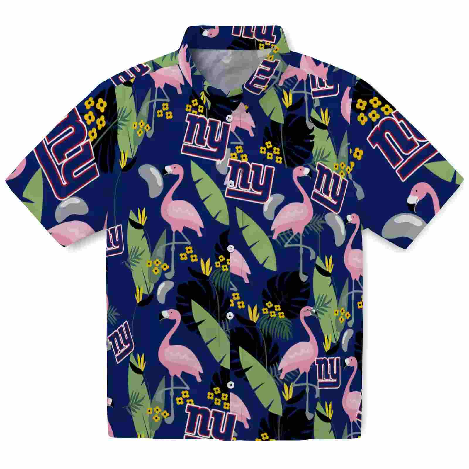 New York Giants Flamingo Leaves Blue Hawaiian Shirt