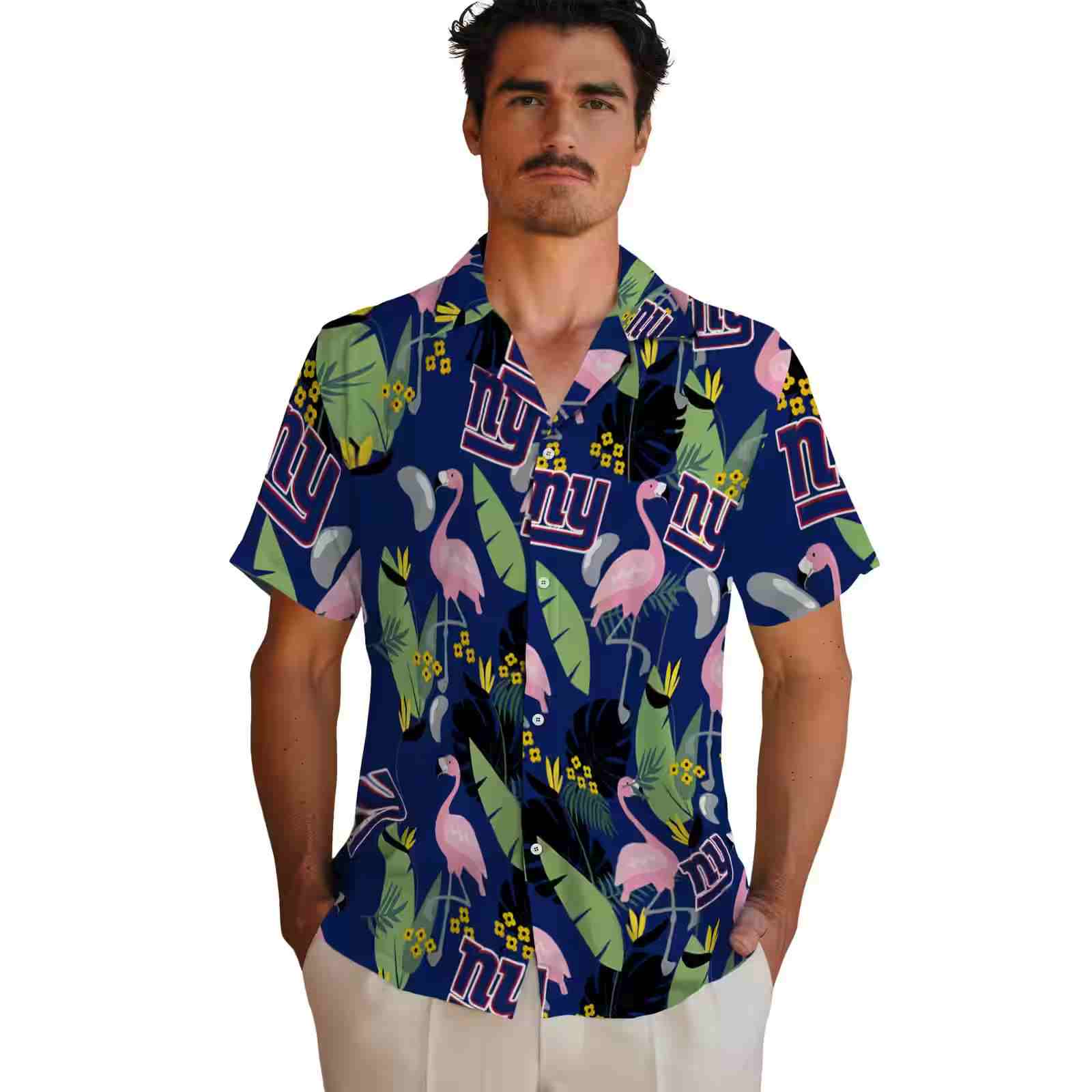 new york giants flamingo leaves blue hawaiian shirt fashion forward