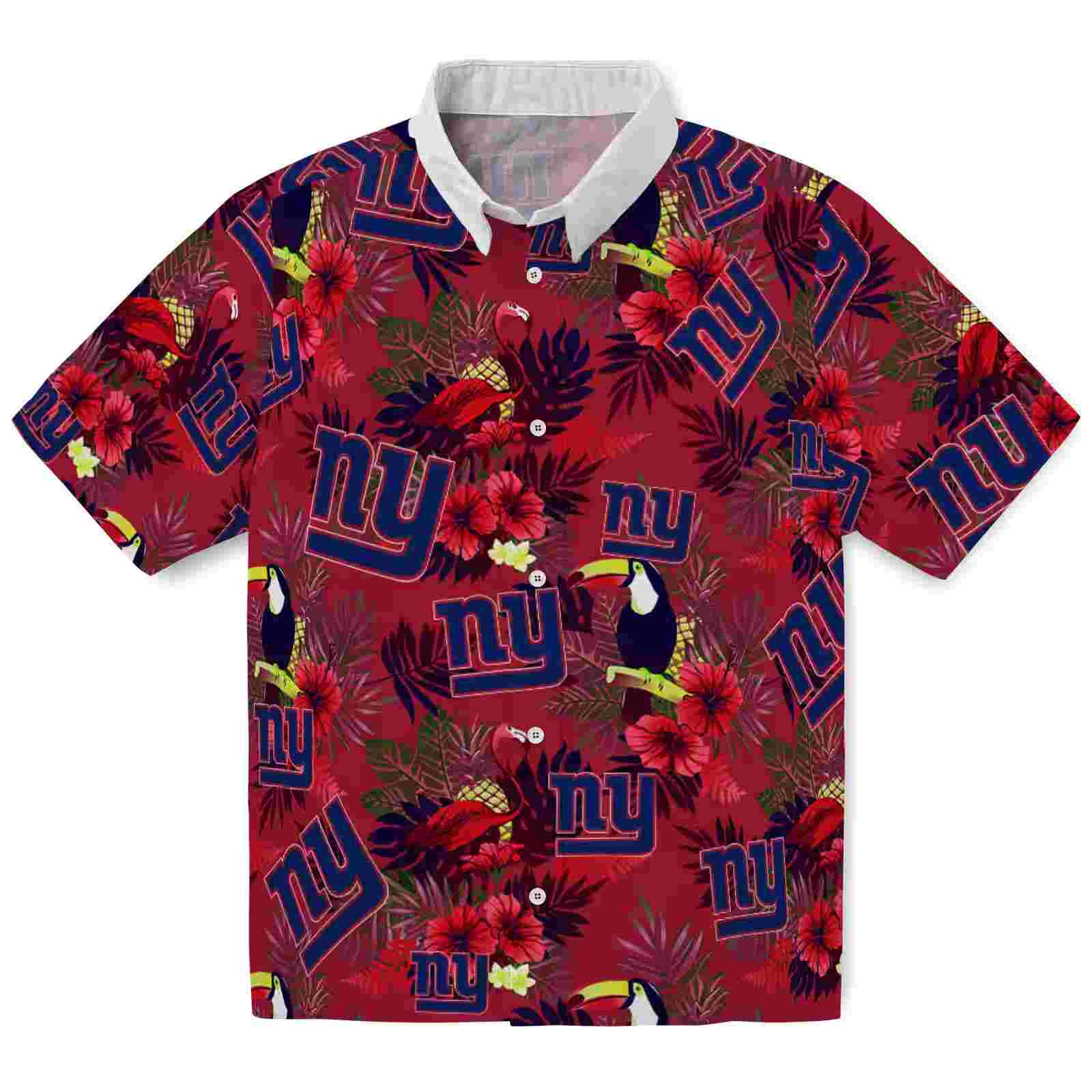 New York Giants Floral Toucan Blue Red Hawaiian Shirt