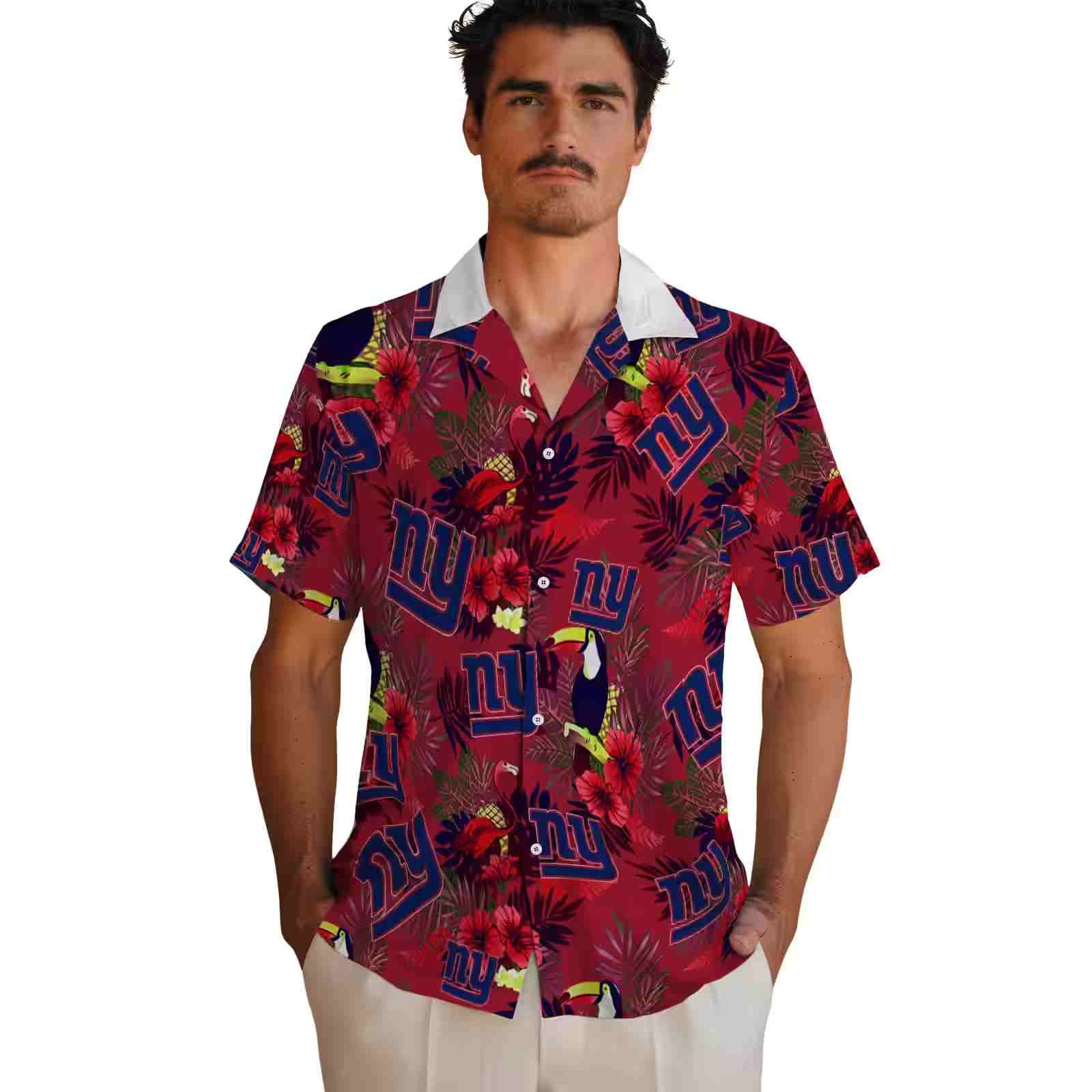 new york giants floral toucan blue red hawaiian shirt fashion forward