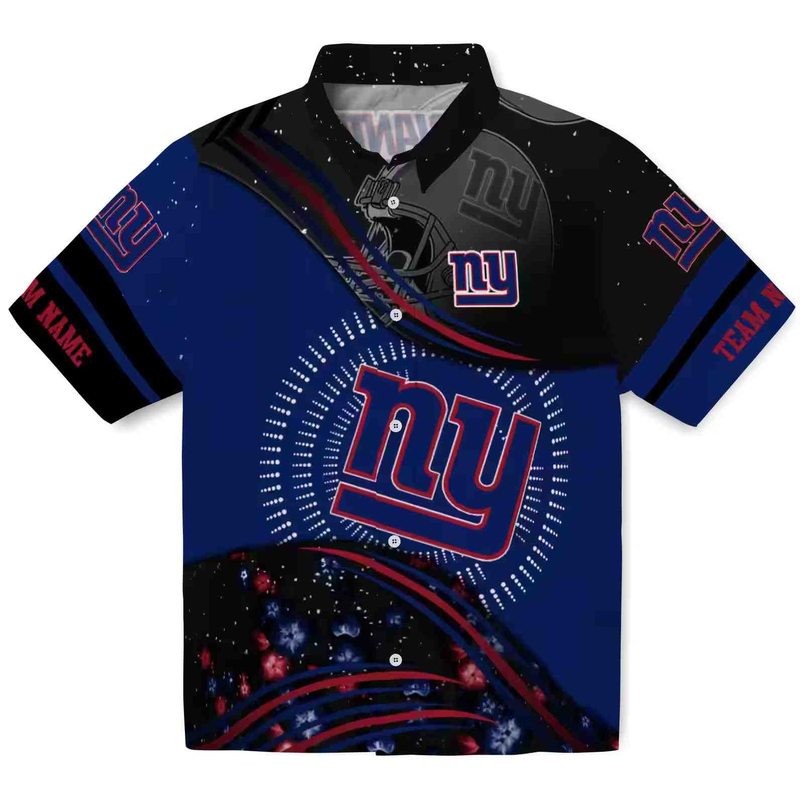 New York Giants Football Wave Blue Black Hawaiian Shirt