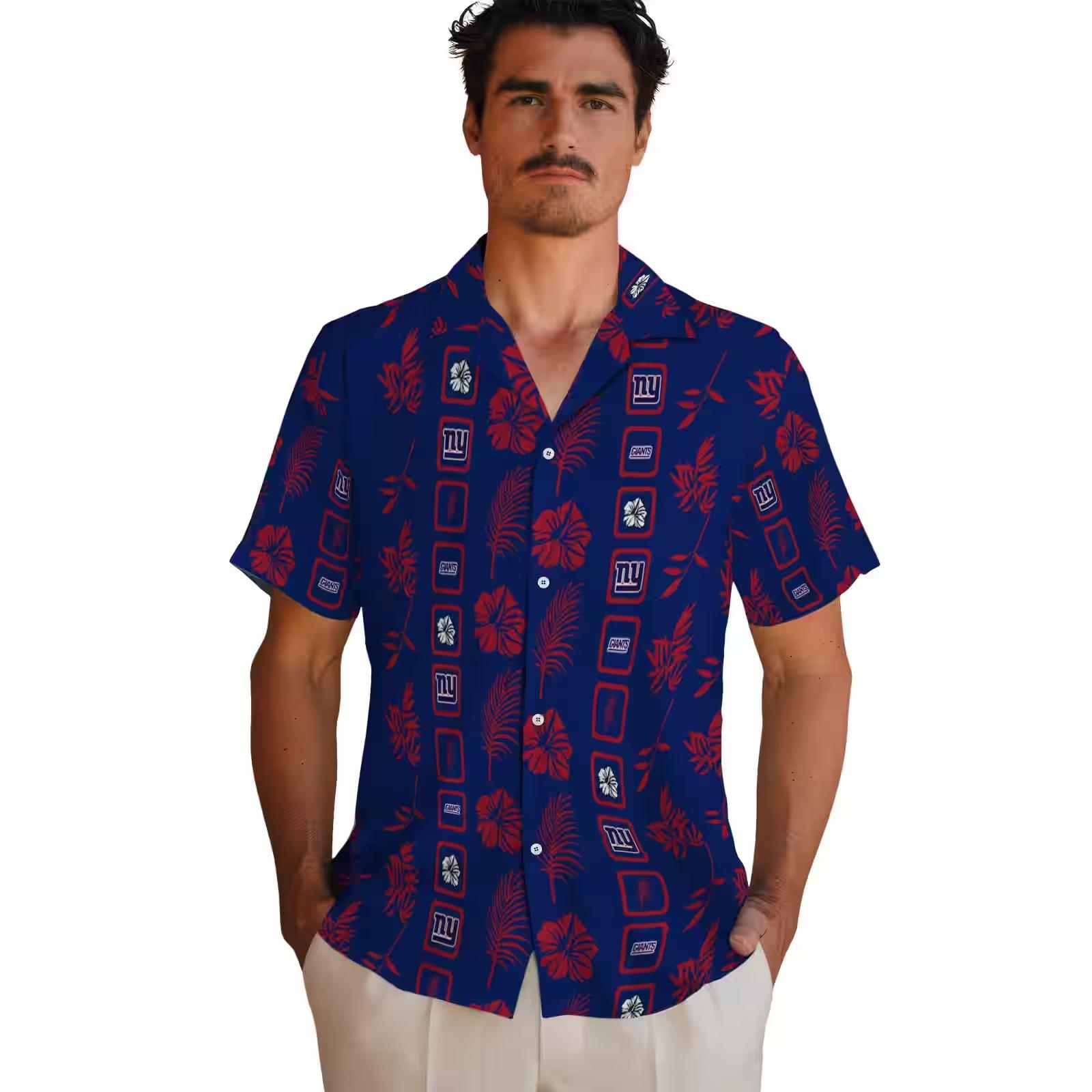 new york giants framed floral blue hawaiian shirt fashion forward