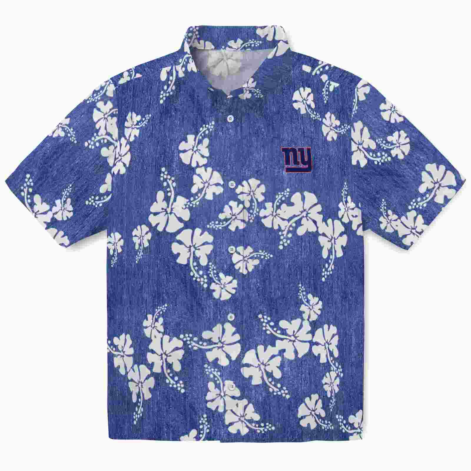 New York Giants Hibiscus Clusters Blue Hawaiian Shirt