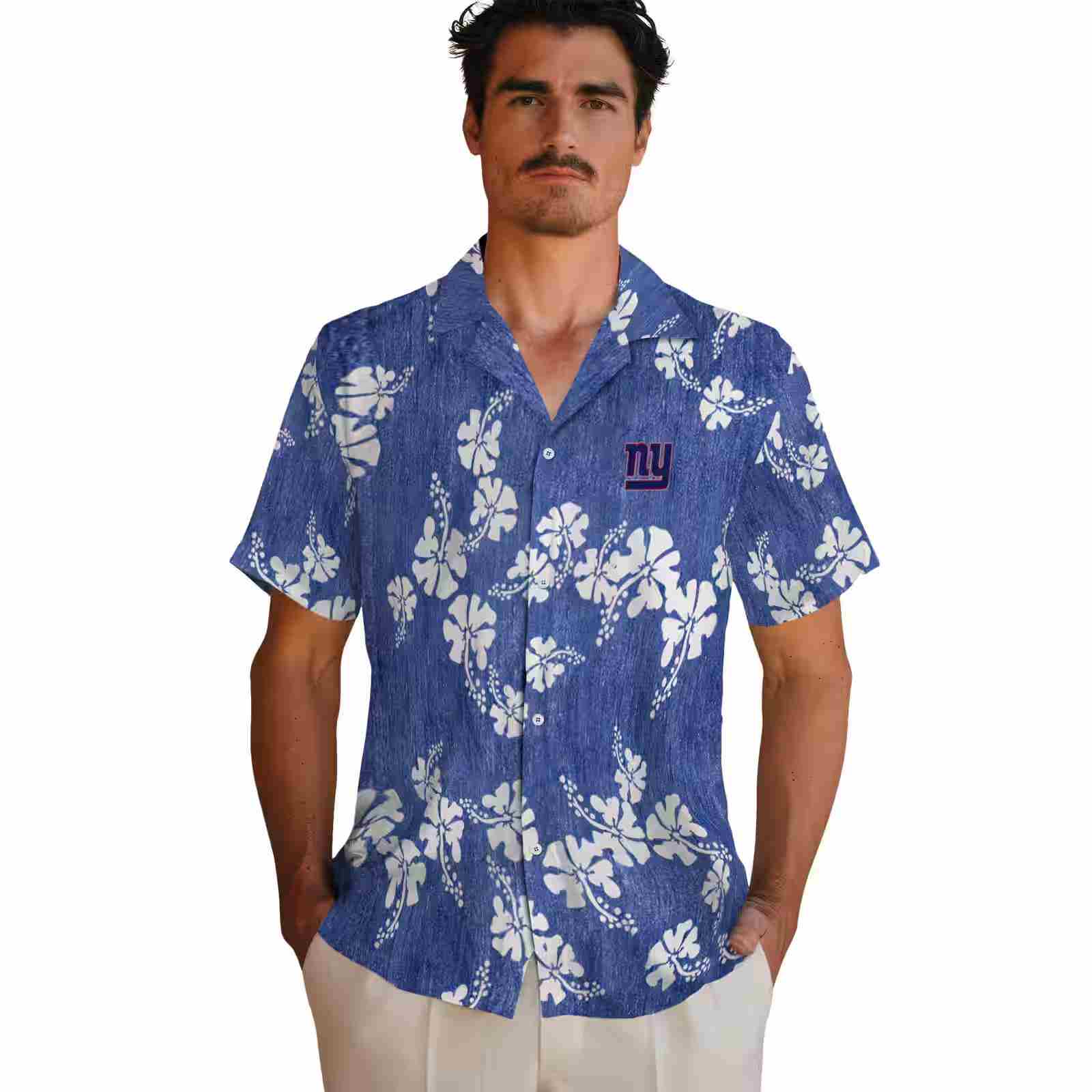 new york giants hibiscus clusters blue hawaiian shirt fashion forward