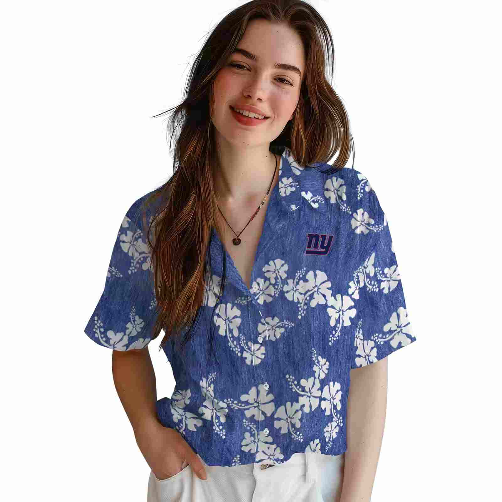 new york giants hibiscus clusters blue hawaiian shirt latest model