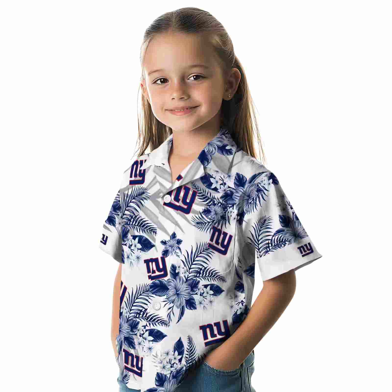 new york giants hibiscus palm leaves blue white hawaiian shirt premium grade