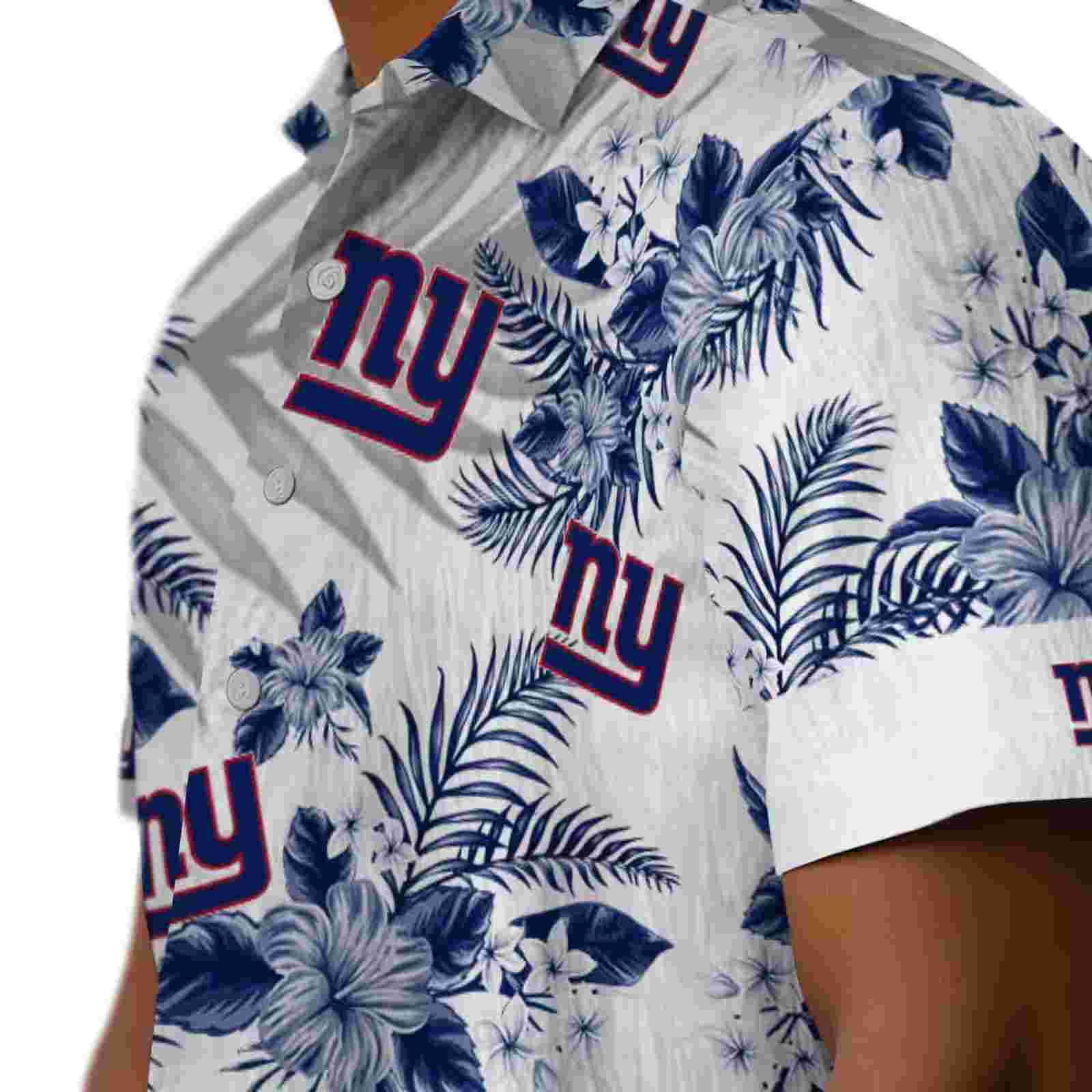 new york giants hibiscus palm leaves blue white hawaiian shirt trendy