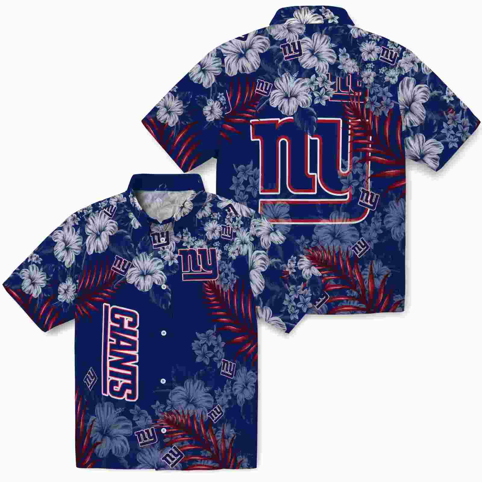 new york giants hibiscus print blue hawaiian shirt high quality