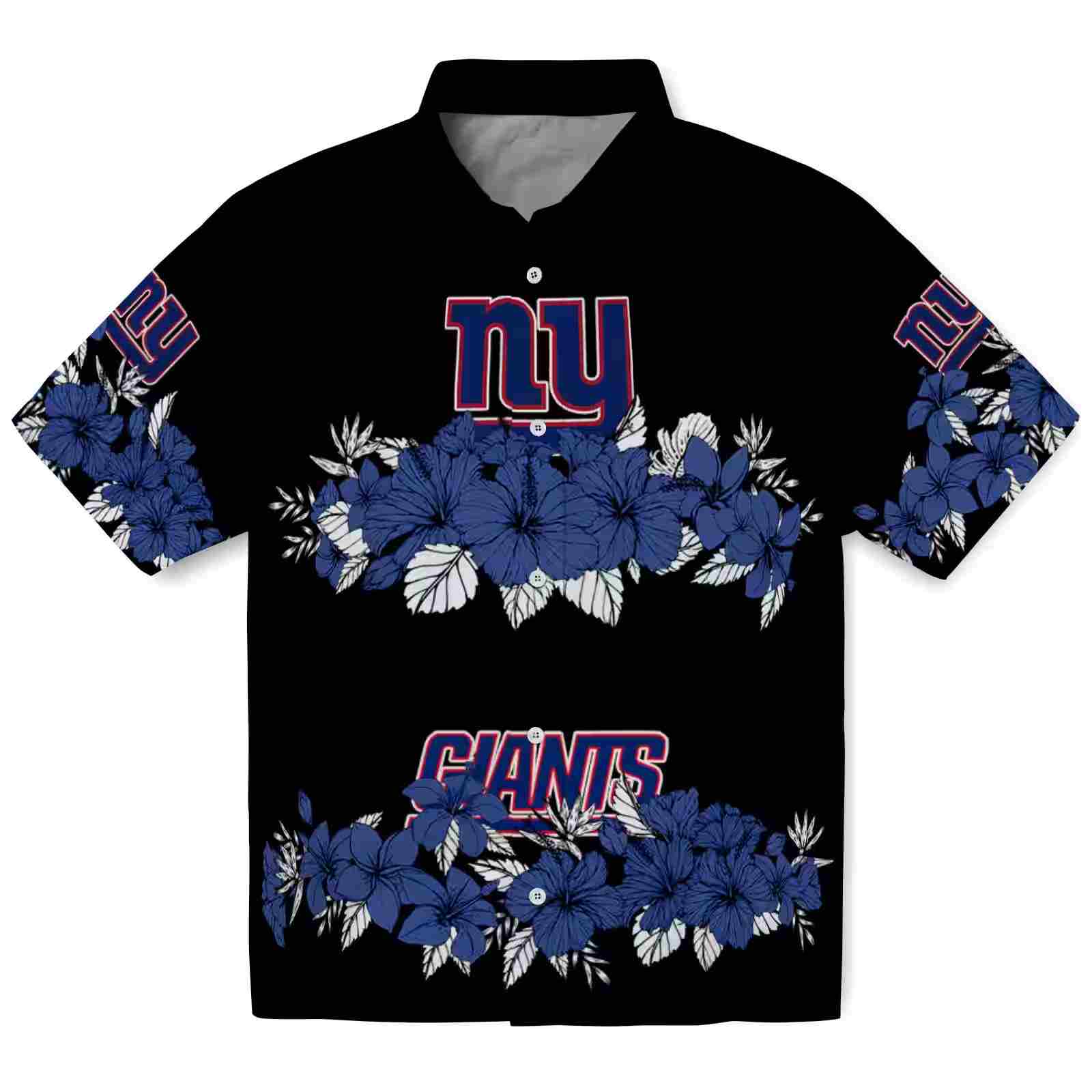 New York Giants Hibiscus Stripe Blue Black Hawaiian Shirt