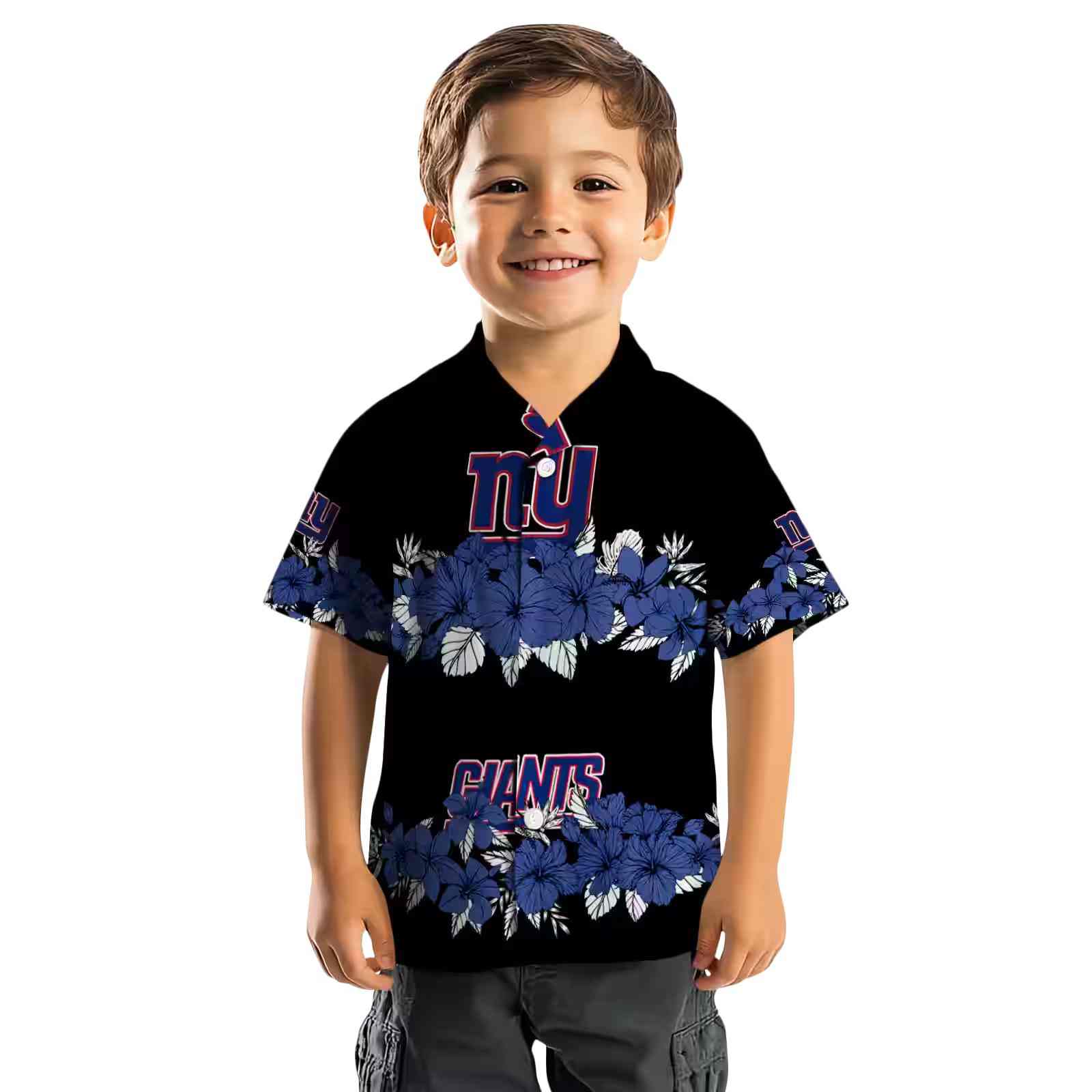 new york giants hibiscus stripe blue black hawaiian shirt top rated