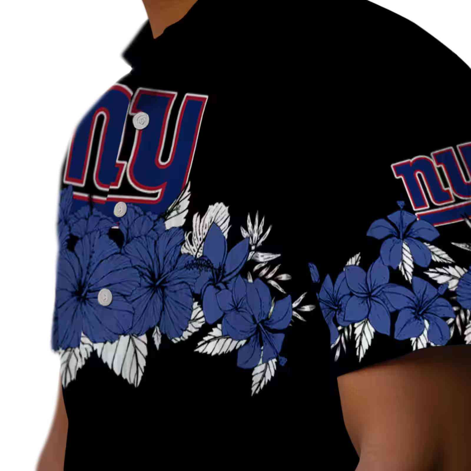 new york giants hibiscus stripe blue black hawaiian shirt trendy