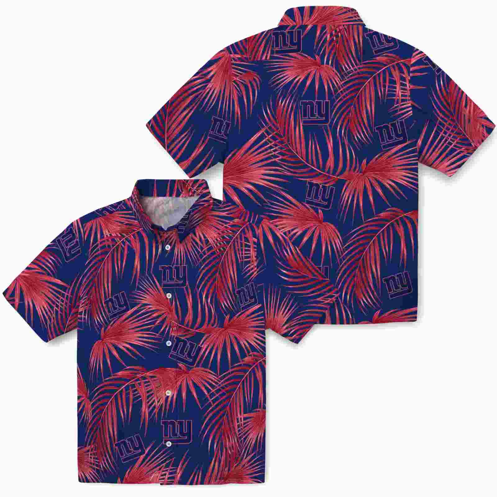 new york giants leafy palms blue hawaiian shirt high quality