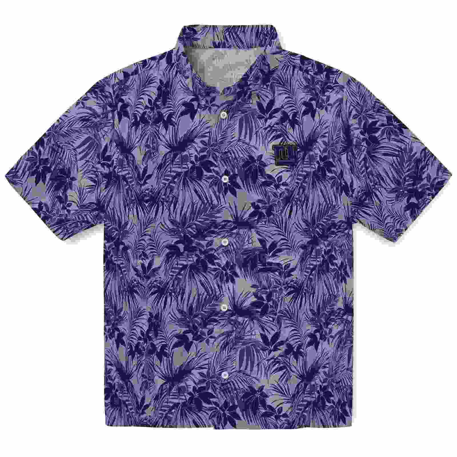 New York Giants Leafy Pattern Blue Hawaiian Shirt