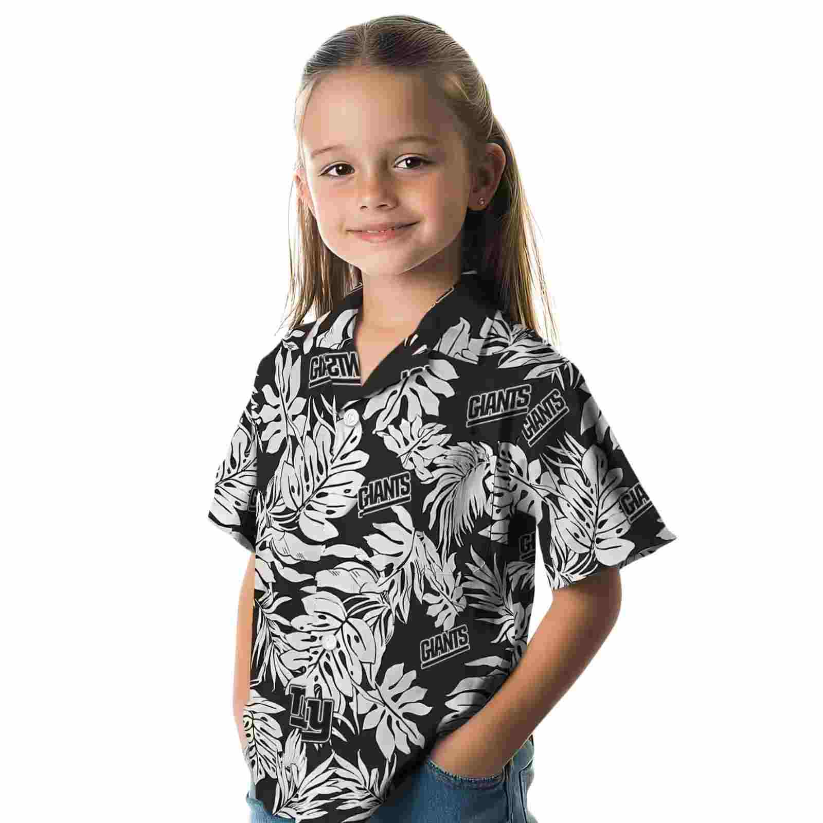 new york giants monstera leaf pattern black hawaiian shirt premium grade