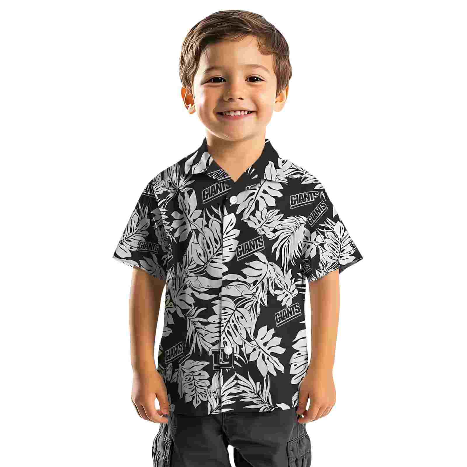 new york giants monstera leaf pattern black hawaiian shirt top rated