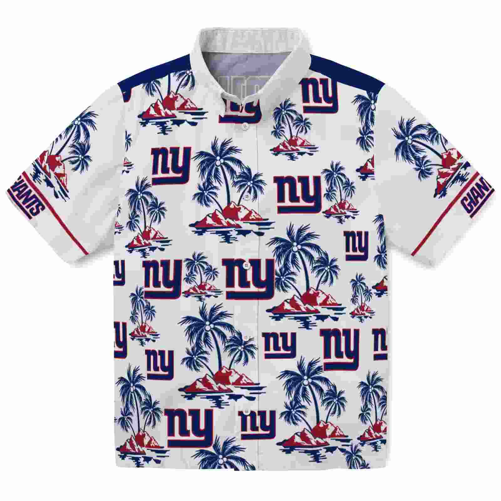 New York Giants Palm Island Print Blue White Hawaiian Shirt