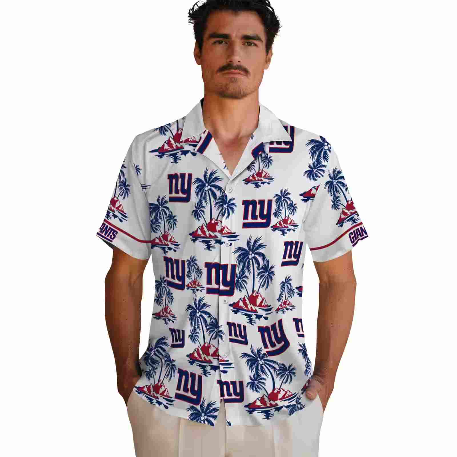 new york giants palm island print blue white hawaiian shirt fashion forward