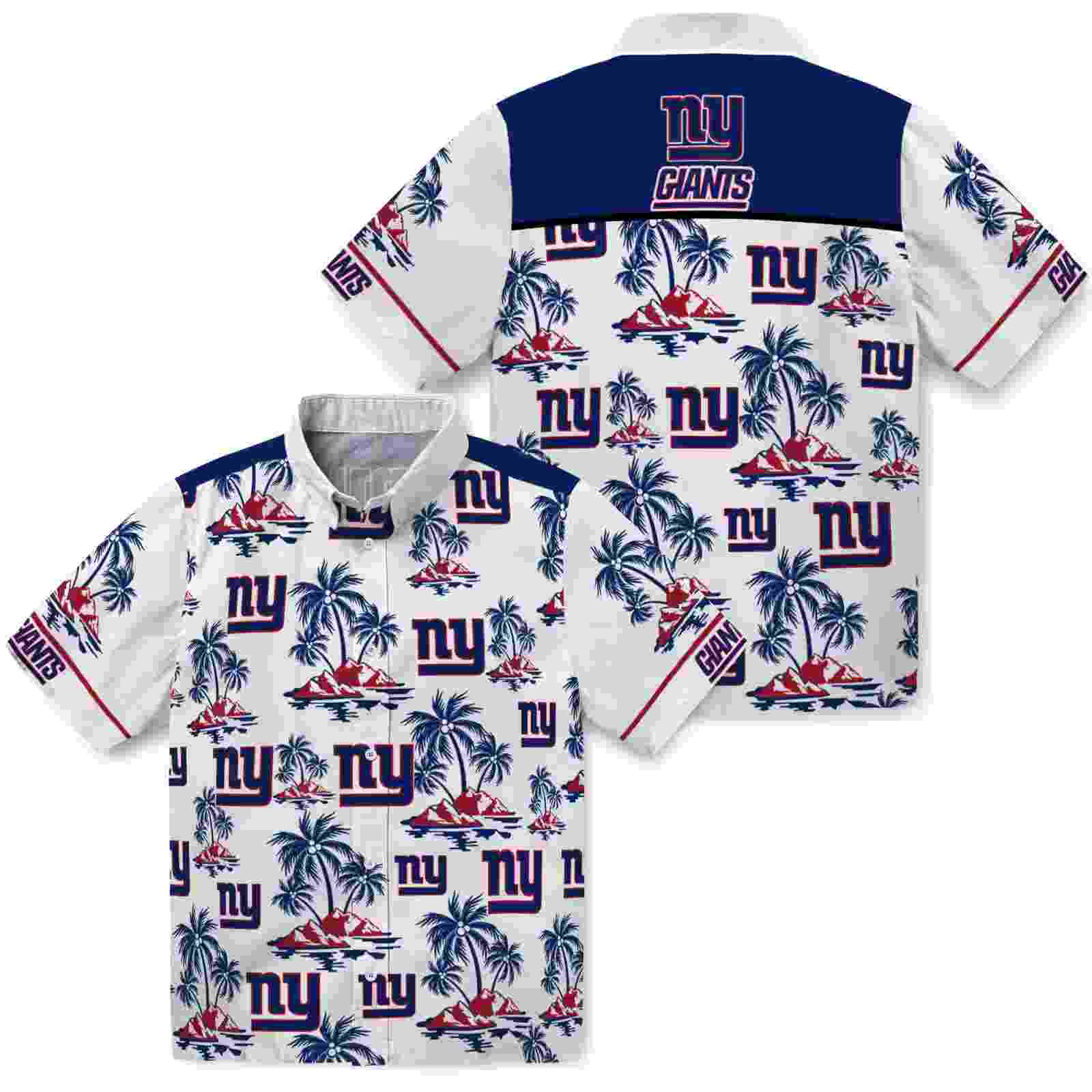 new york giants palm island print blue white hawaiian shirt high quality