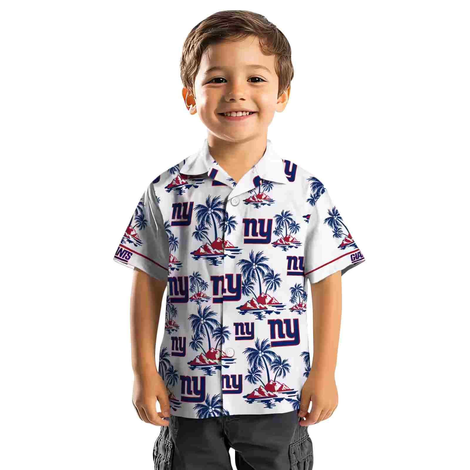 new york giants palm island print blue white hawaiian shirt top rated