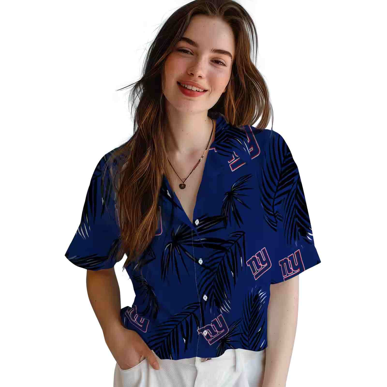 new york giants palm leaf blue hawaiian shirt latest model