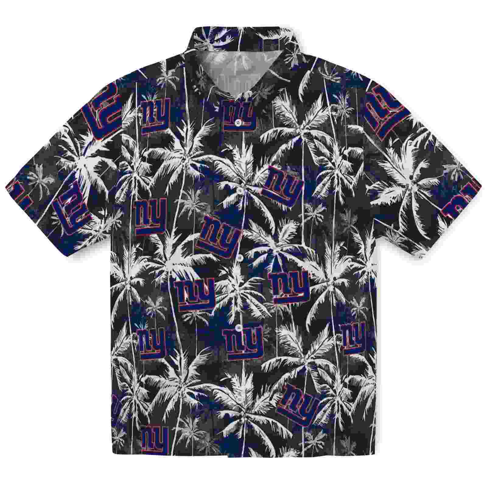 New York Giants Palm Pattern Blue Black Hawaiian Shirt