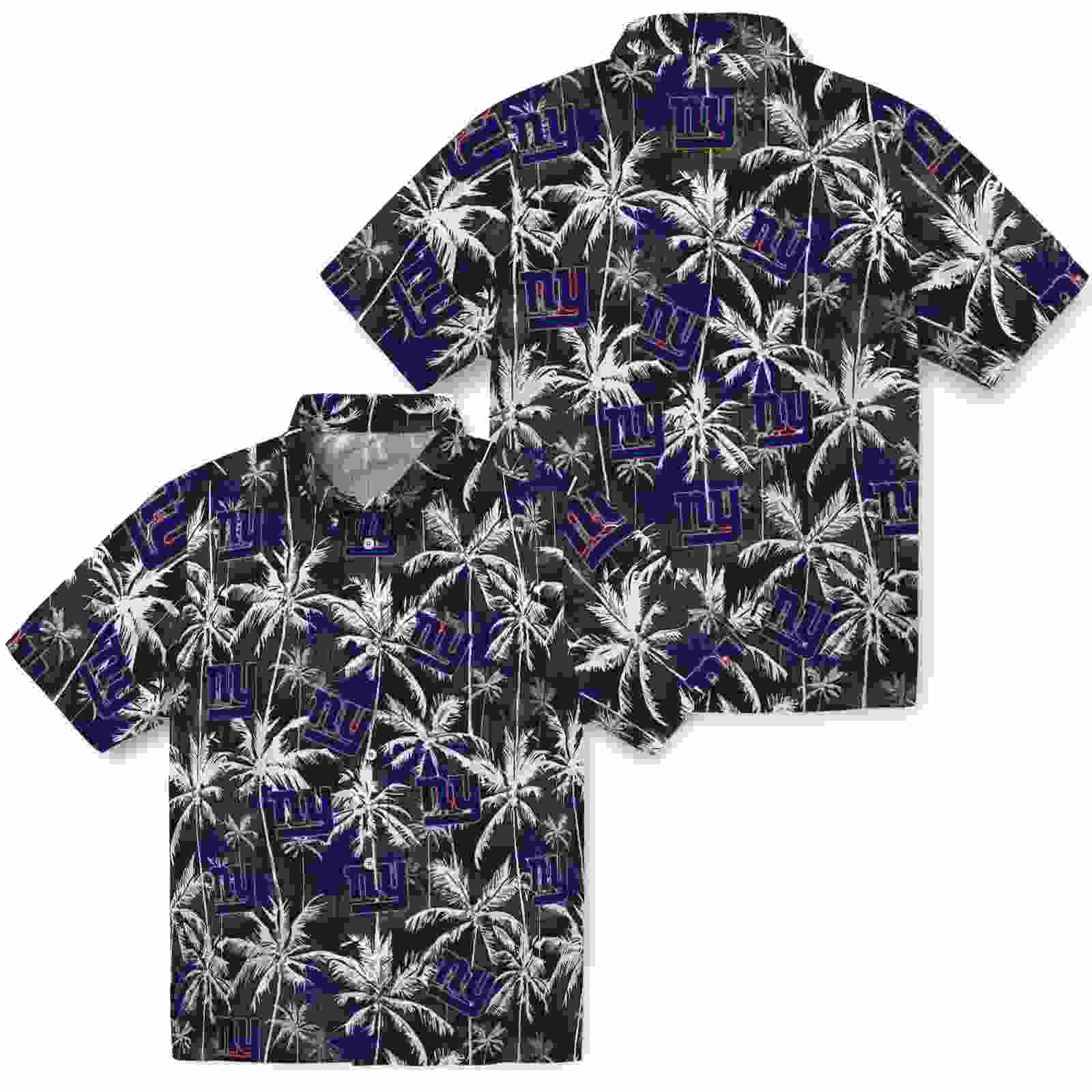 new york giants palm pattern blue black hawaiian shirt high quality