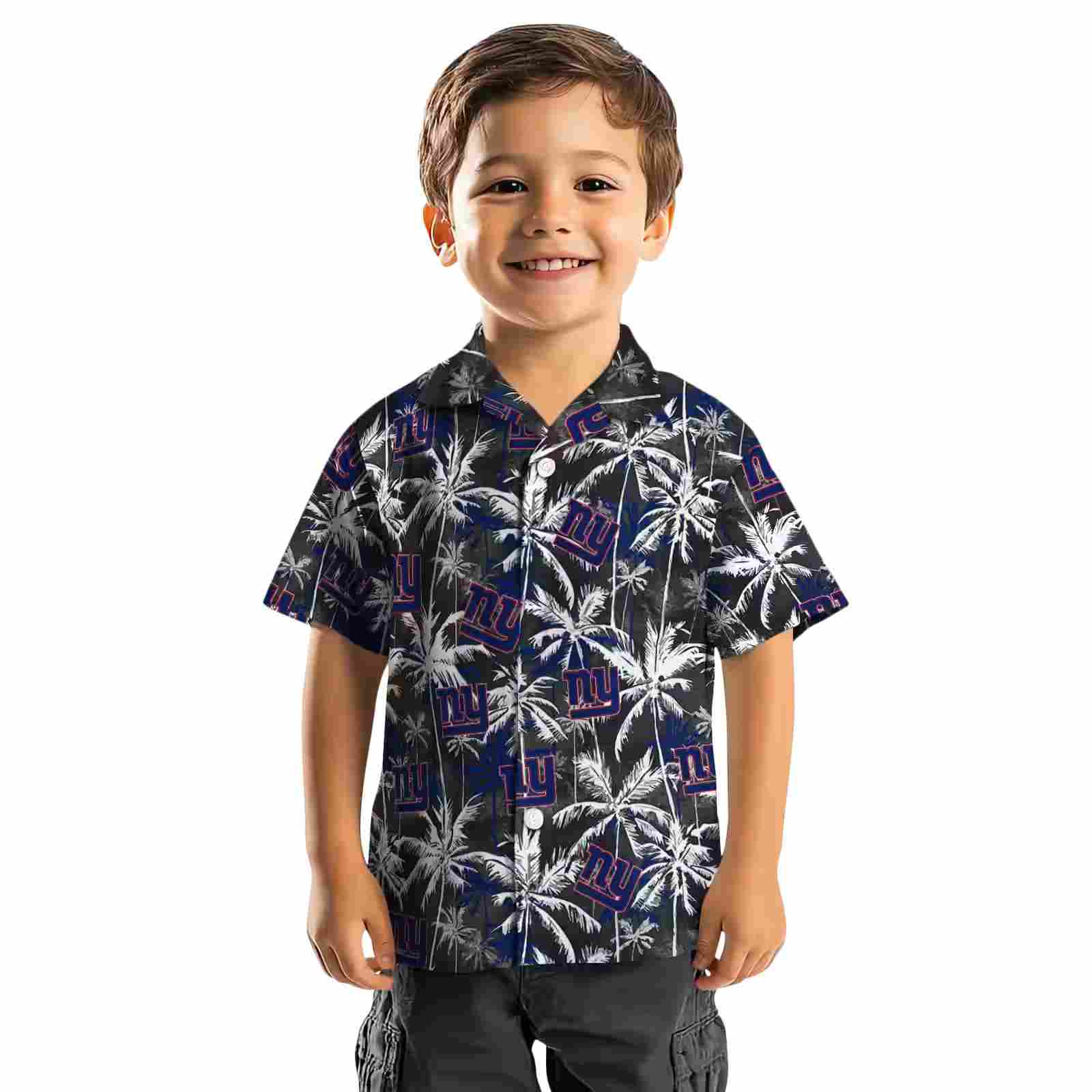 new york giants palm pattern blue black hawaiian shirt top rated