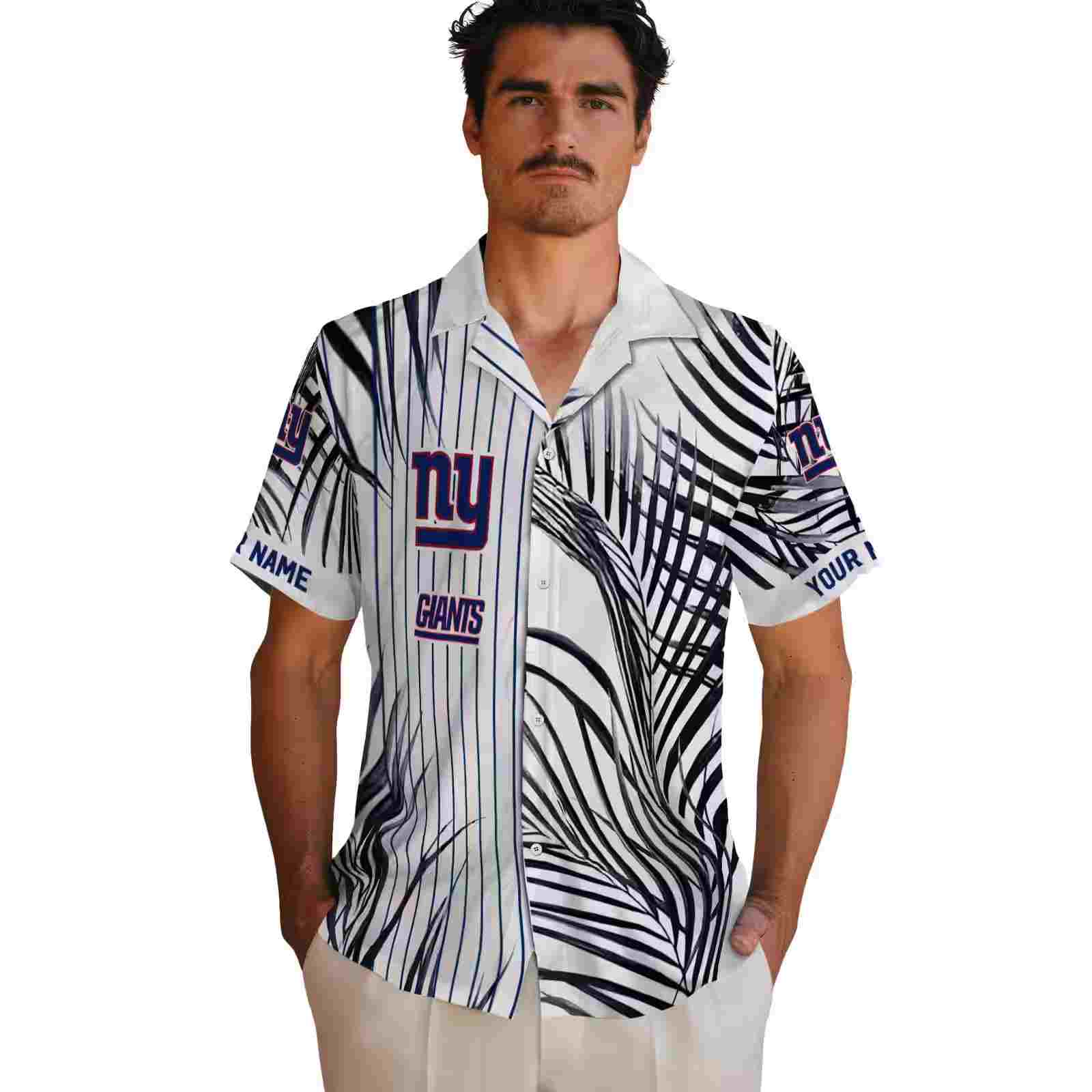 new york giants palm stripes blue black white hawaiian shirt fashion forward