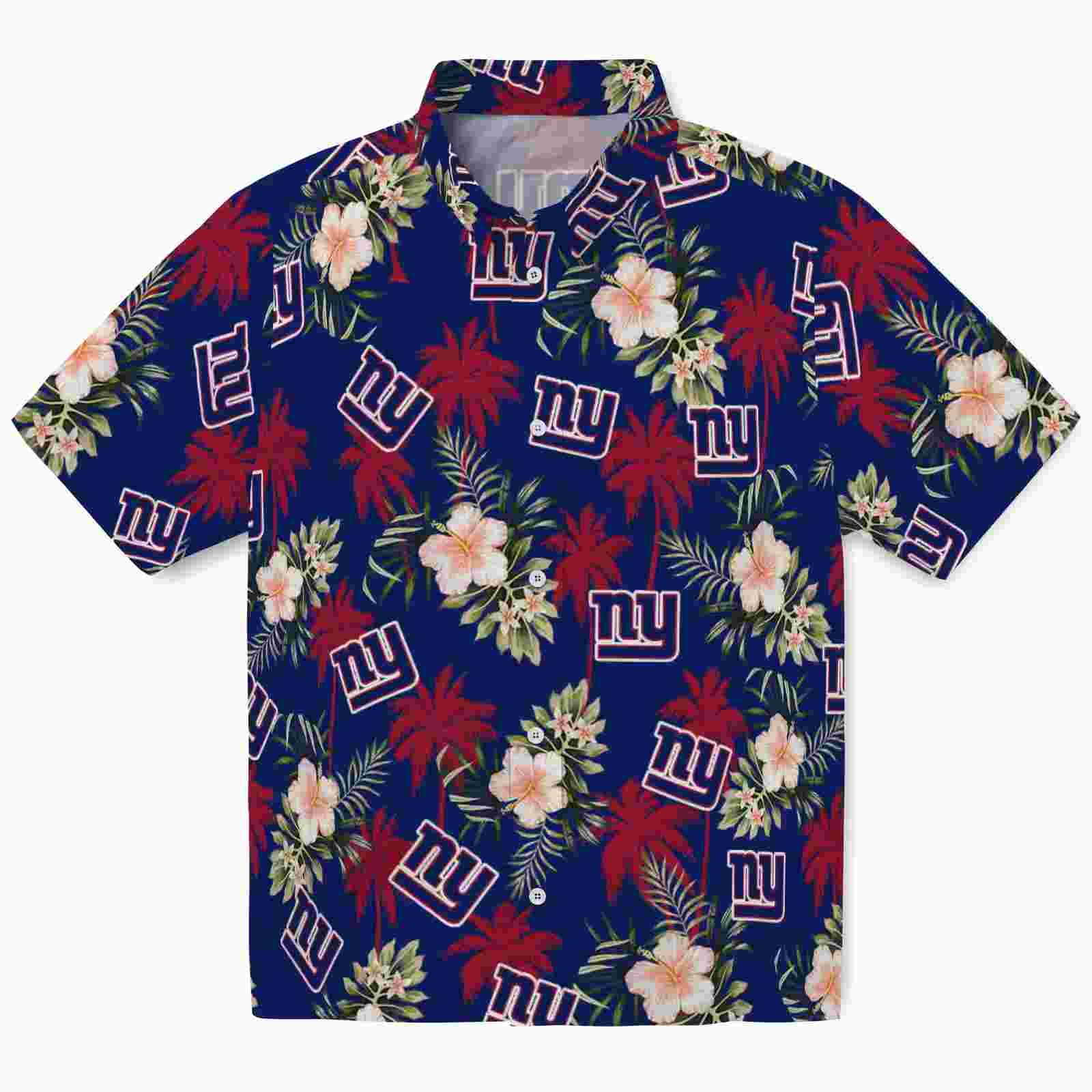 New York Giants Palm Tree Flower Blue Hawaiian Shirt