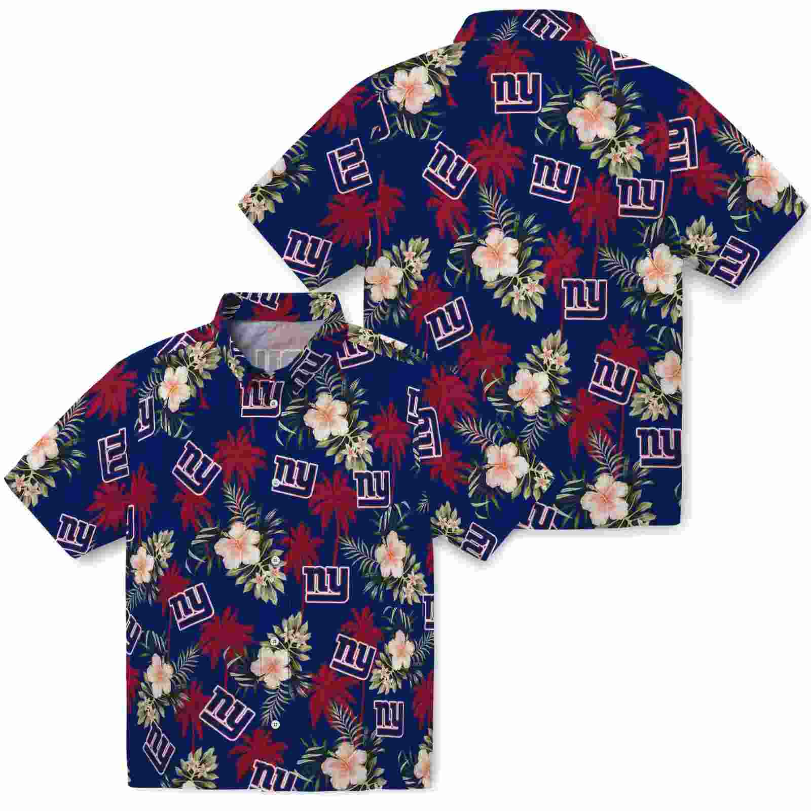 new york giants palm tree flower blue hawaiian shirt high quality