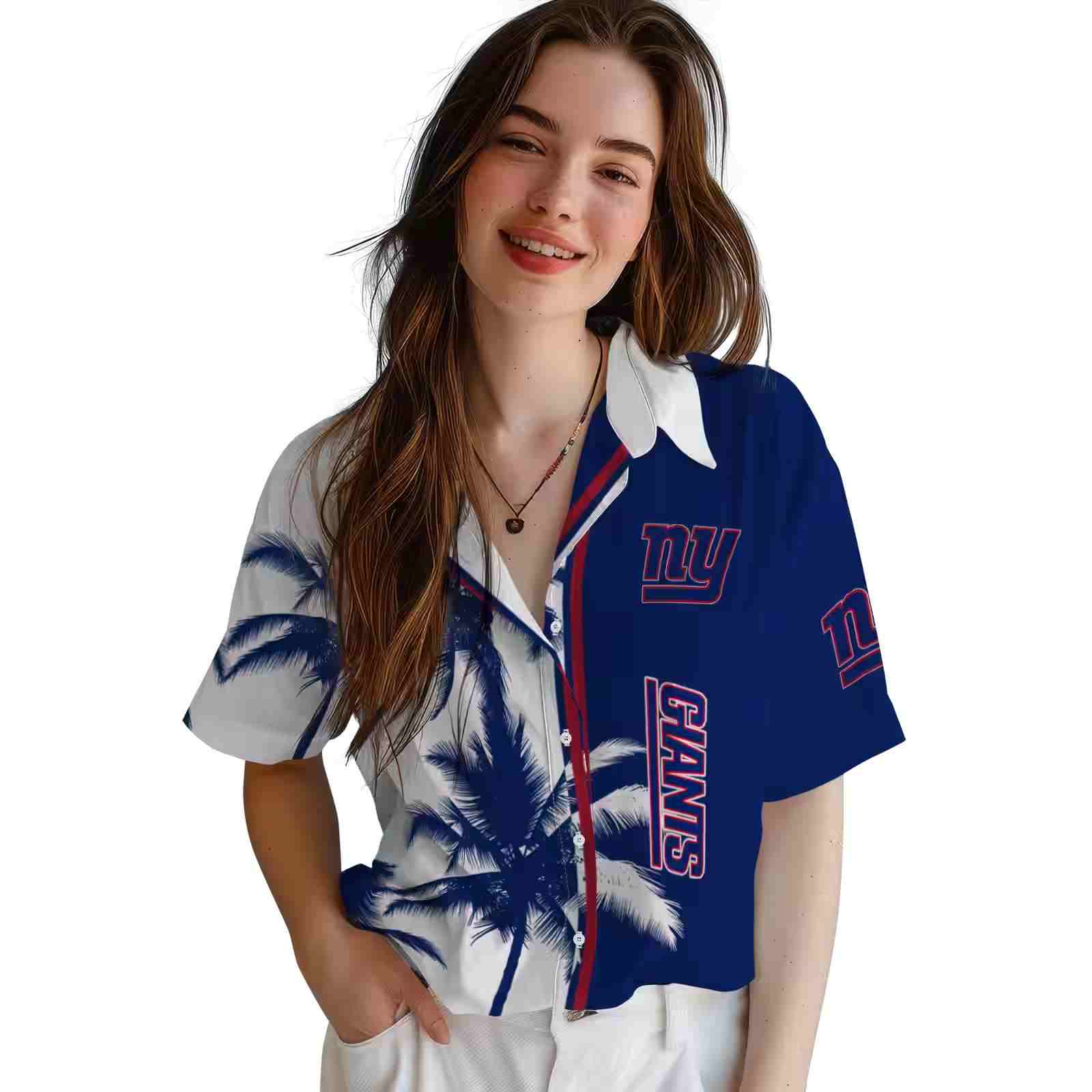 new york giants palm trees blue white hawaiian shirt latest model