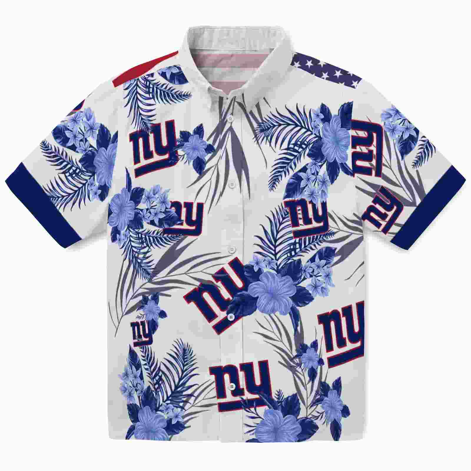 New York Giants Patriotic Hibiscus Design Blue White Hawaiian Shirt