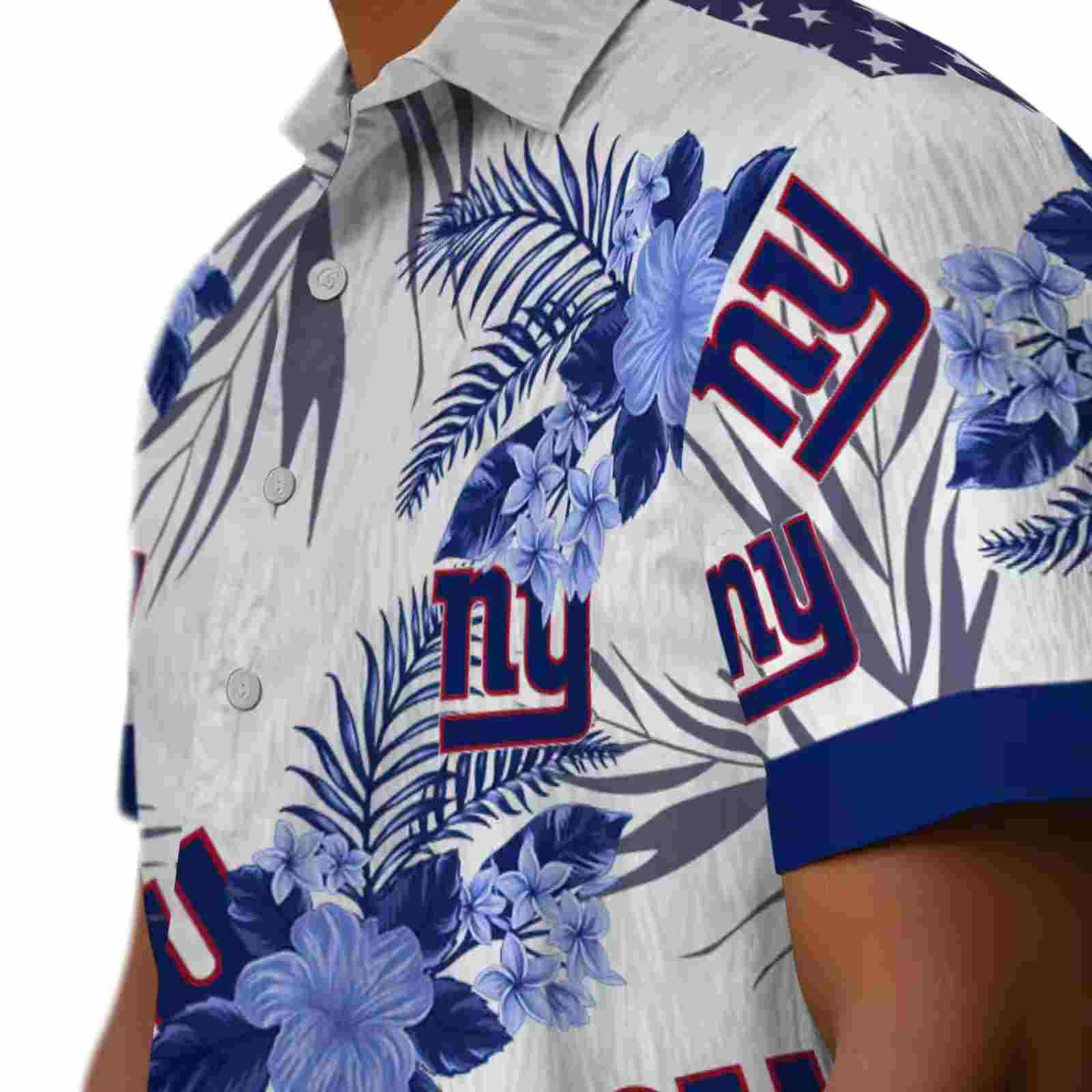 new york giants patriotic hibiscus design blue white hawaiian shirt trendy