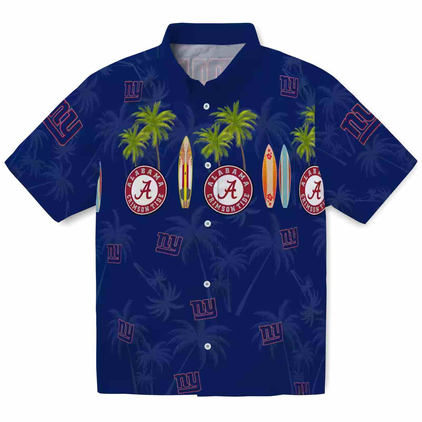 New York Giants Surfboard Palm Blue Hawaiian Shirt