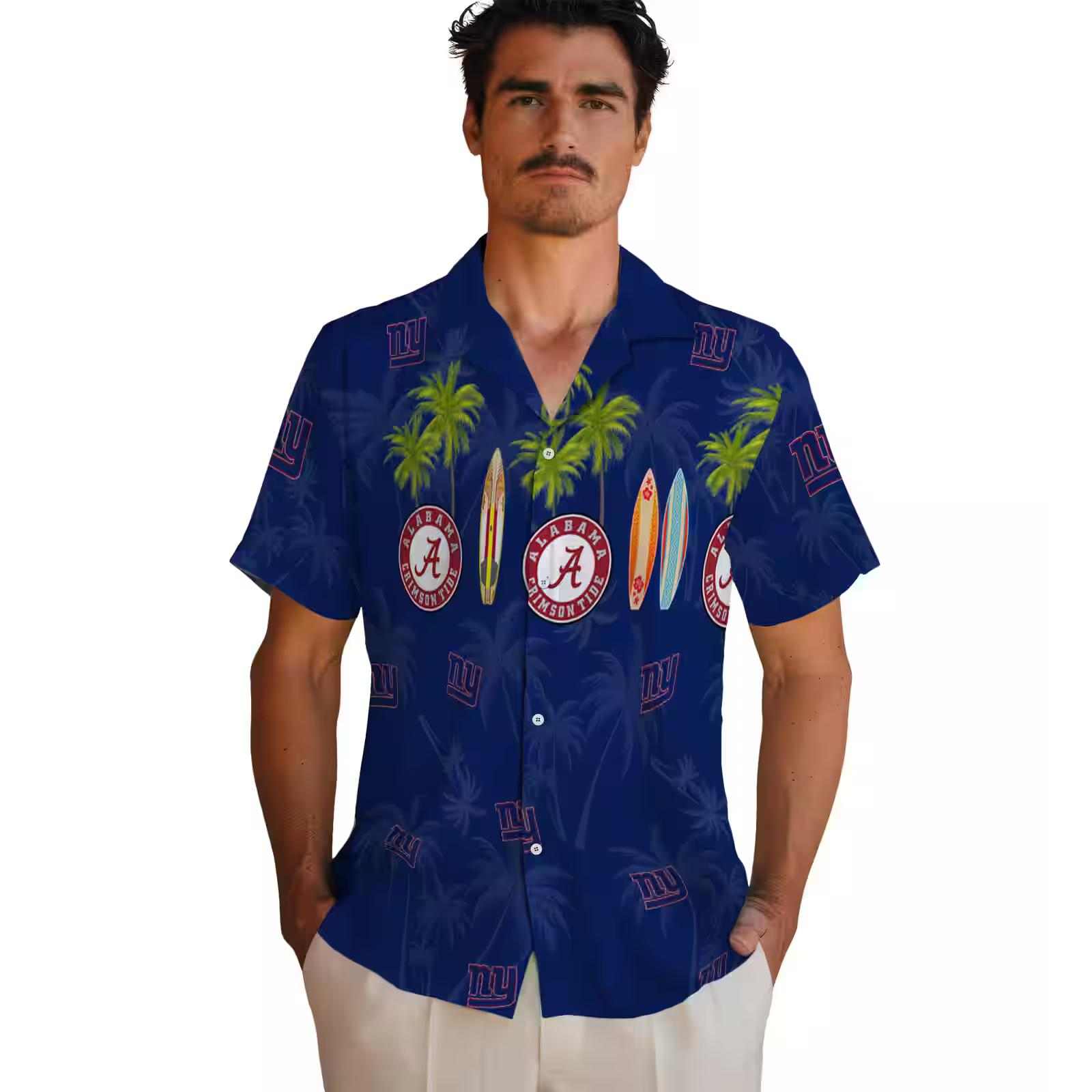 new york giants surfboard palm blue hawaiian shirt fashion forward