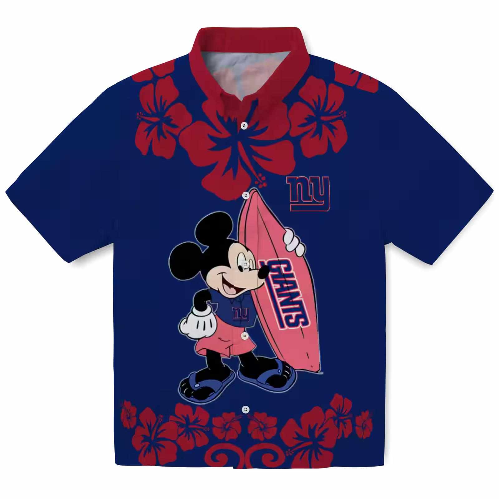 New York Giants Surfing Mickey Blue Hawaiian Shirt