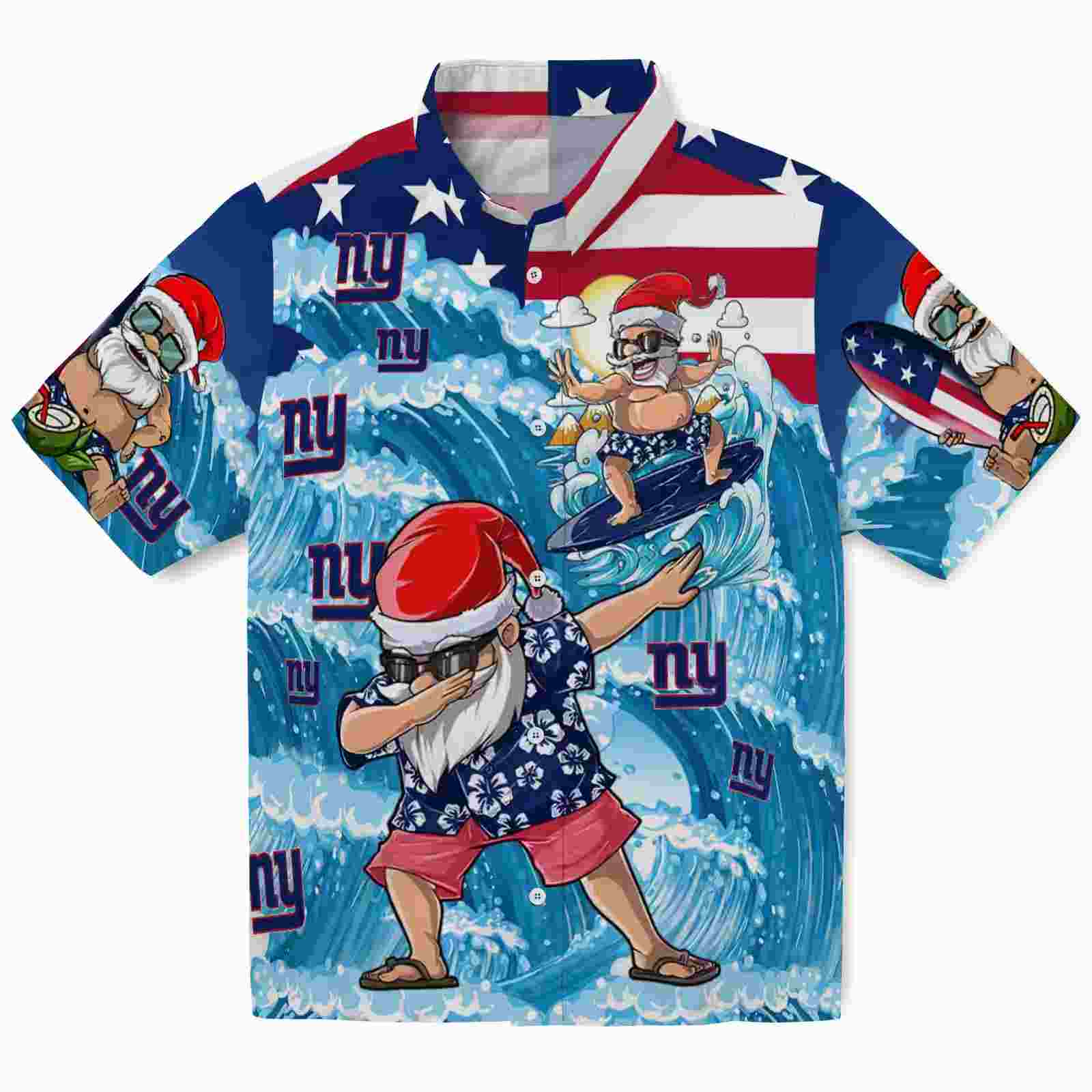 New York Giants Surfing Santa Blue Hawaiian Shirt