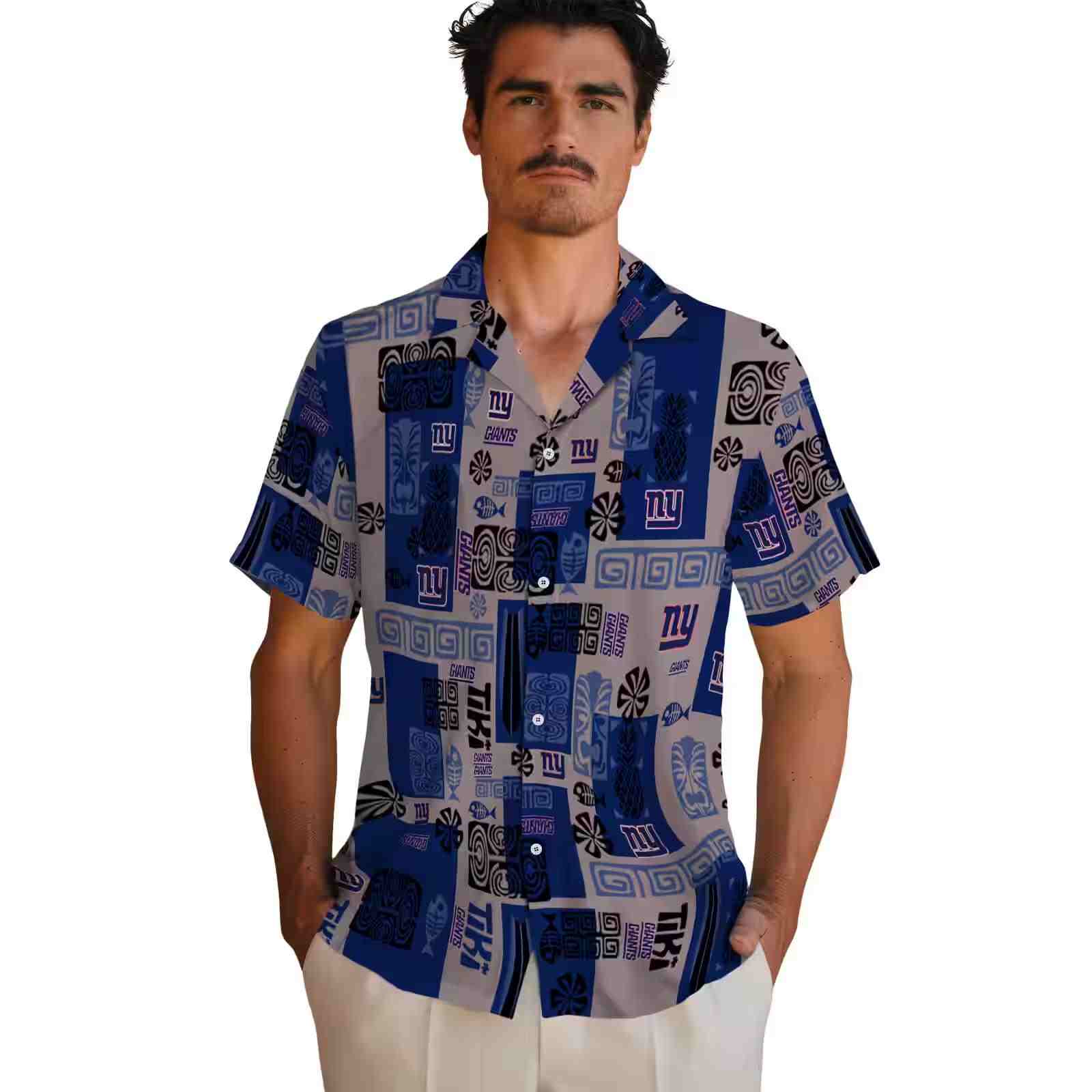 new york giants tribal symbols blue hawaiian shirt fashion forward