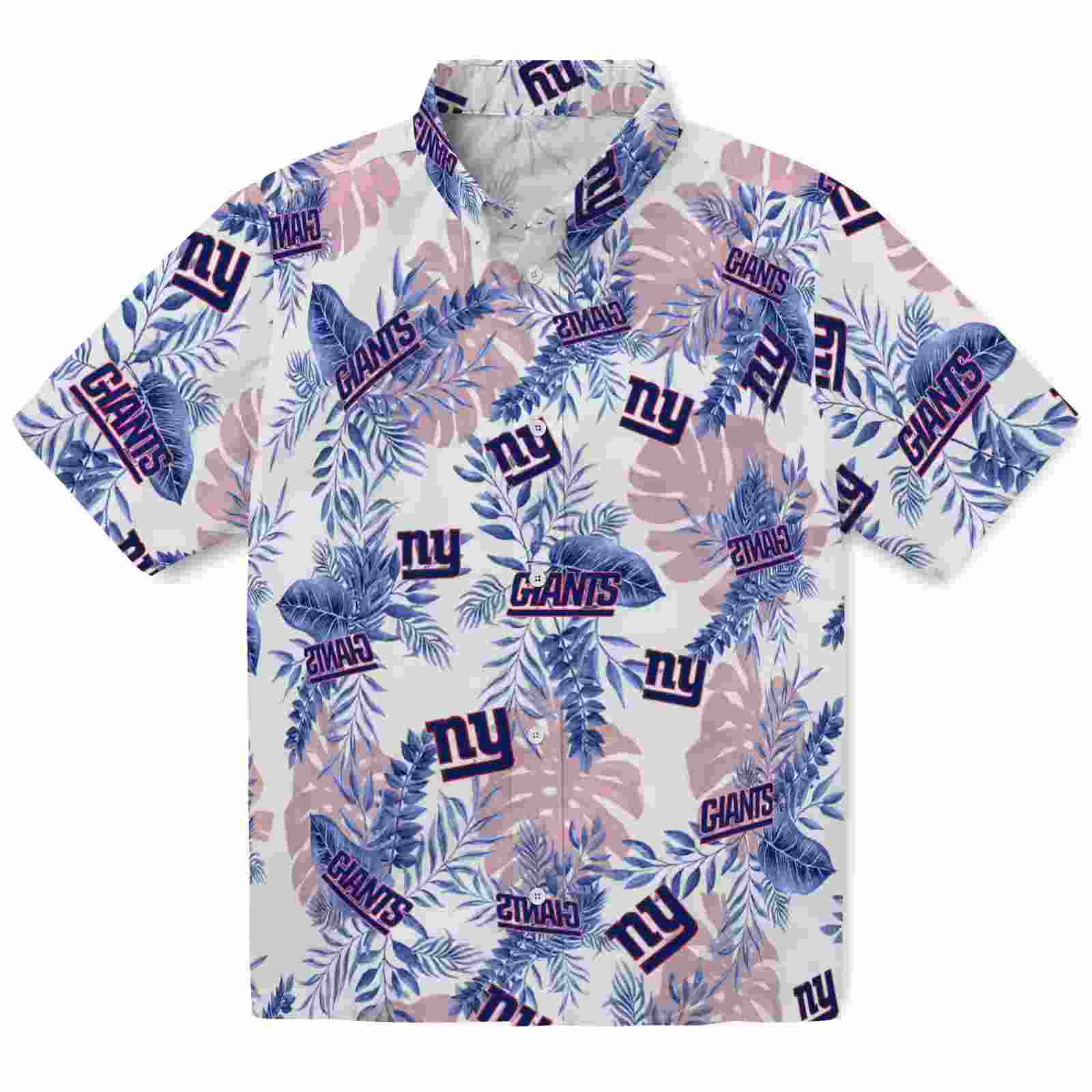 New York Giants Tropical Leaves Blue White Hawaiian Shirt