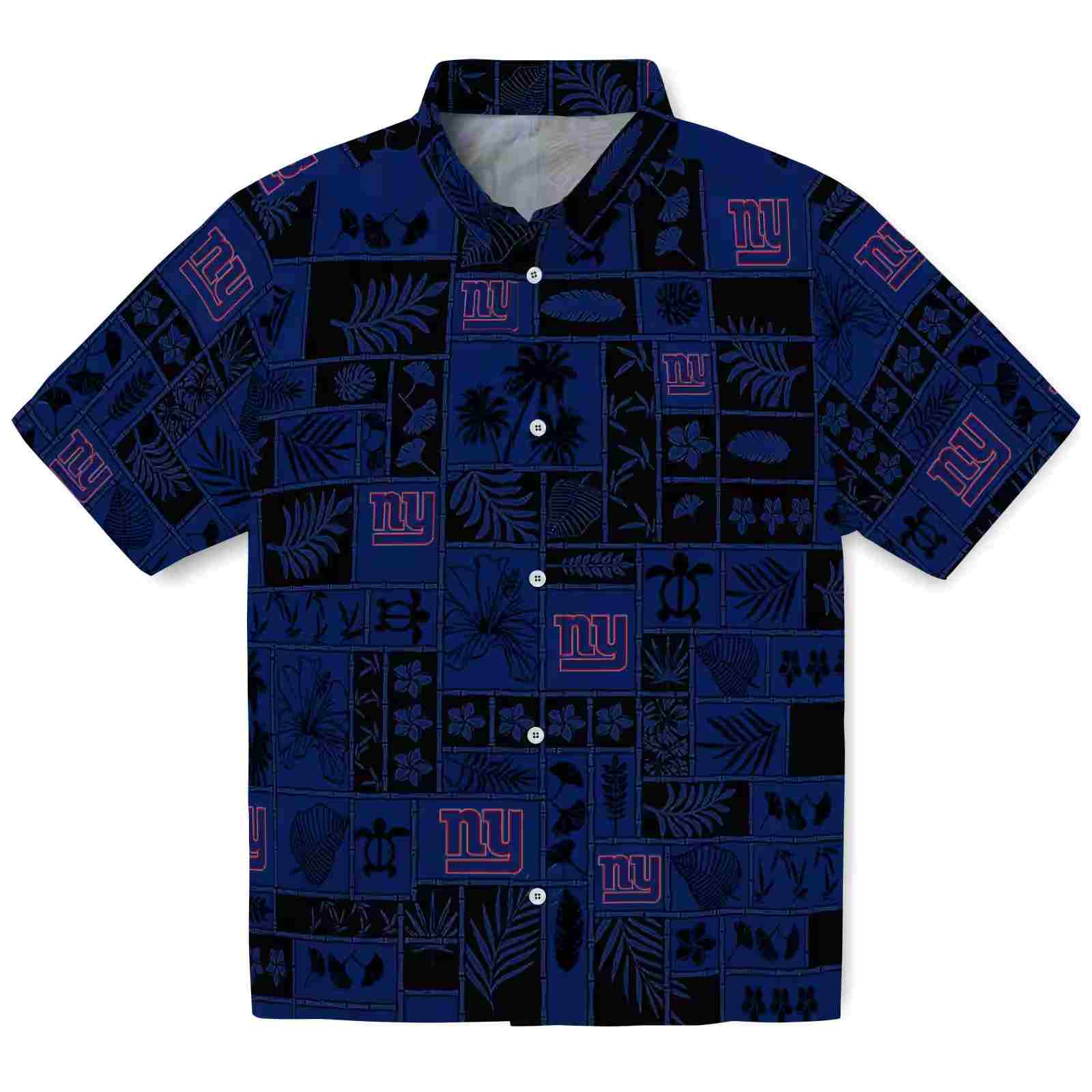 New York Giants Tropical Patchwork Blue Black Hawaiian Shirt