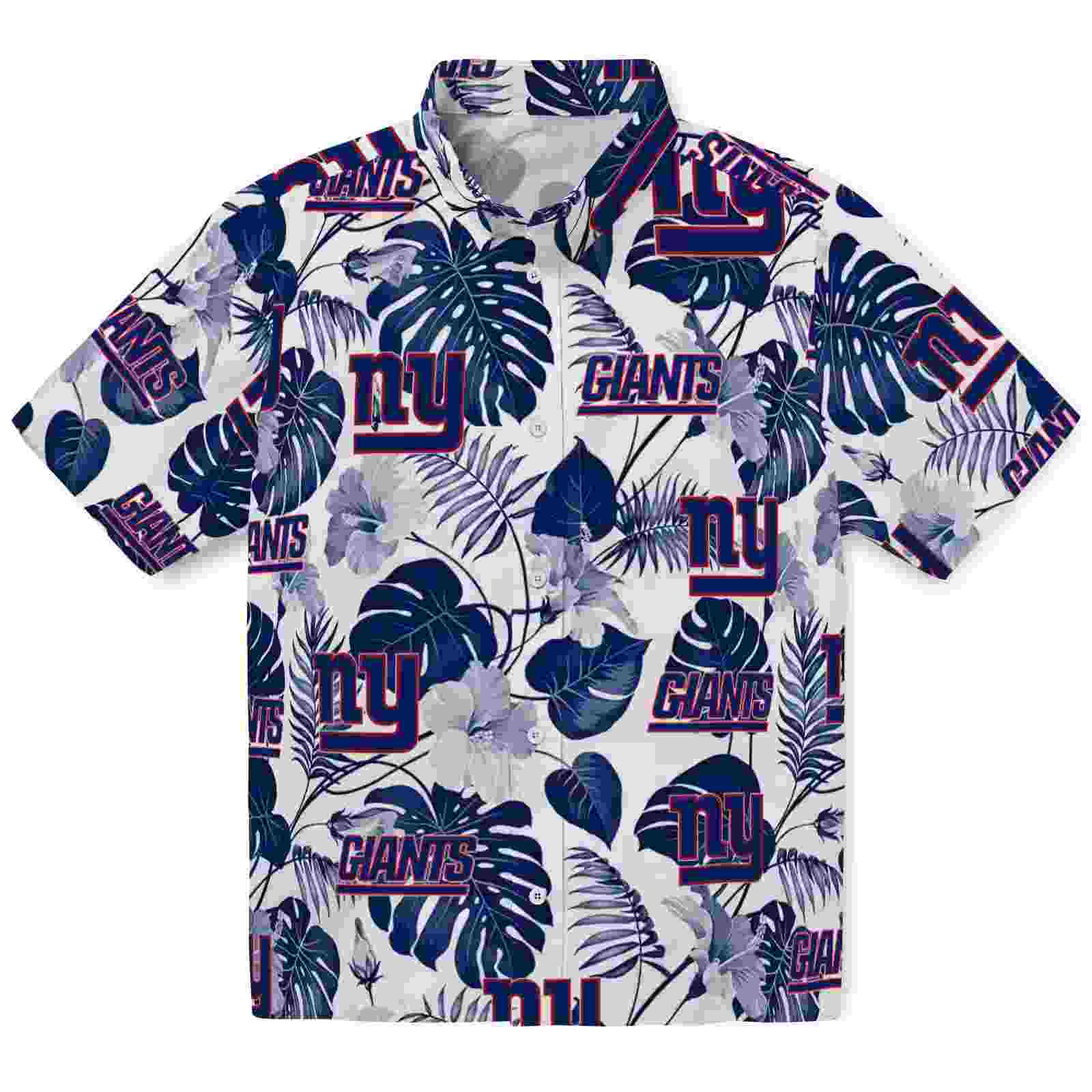 New York Giants Tropical Plants Blue White Hawaiian Shirt