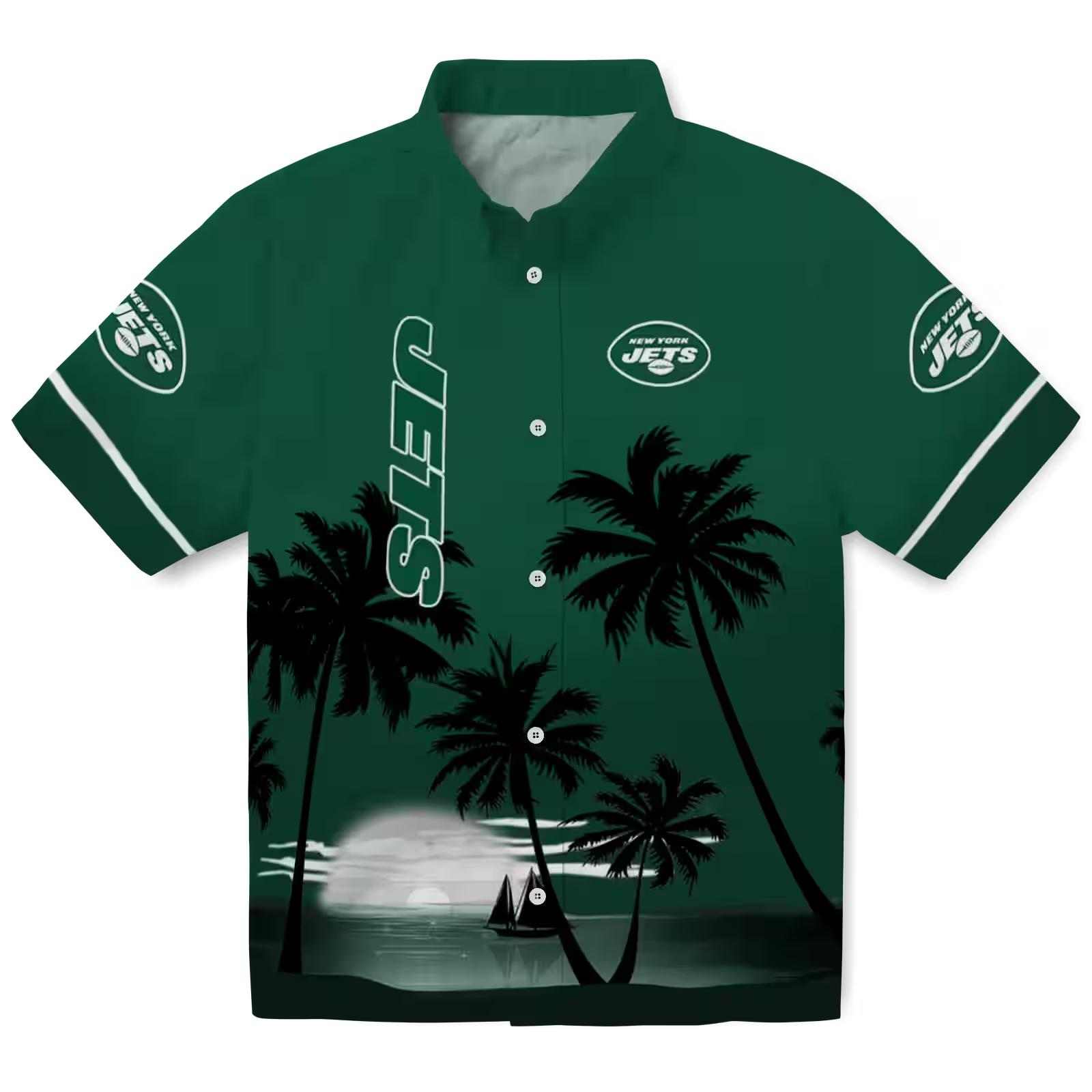 New York Jets Beach Sunset Green Black Hawaiian Shirt