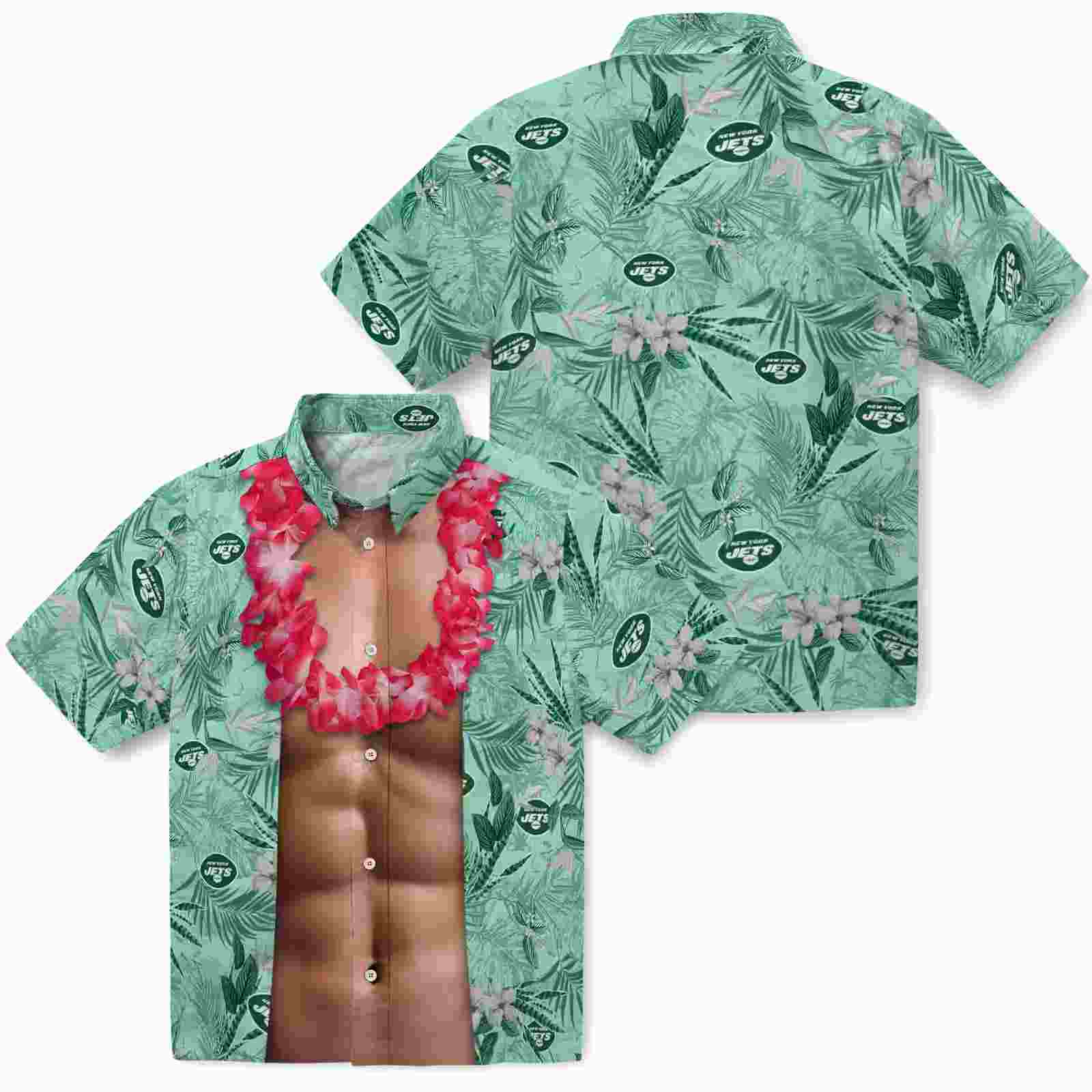 new york jets chest illusion green hawaiian shirt high quality