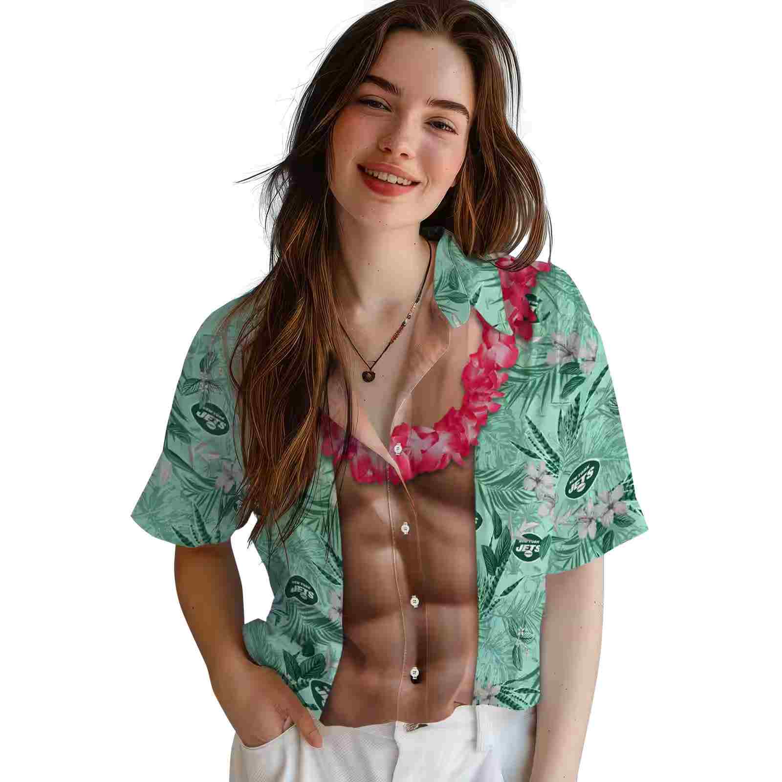 new york jets chest illusion green hawaiian shirt latest model