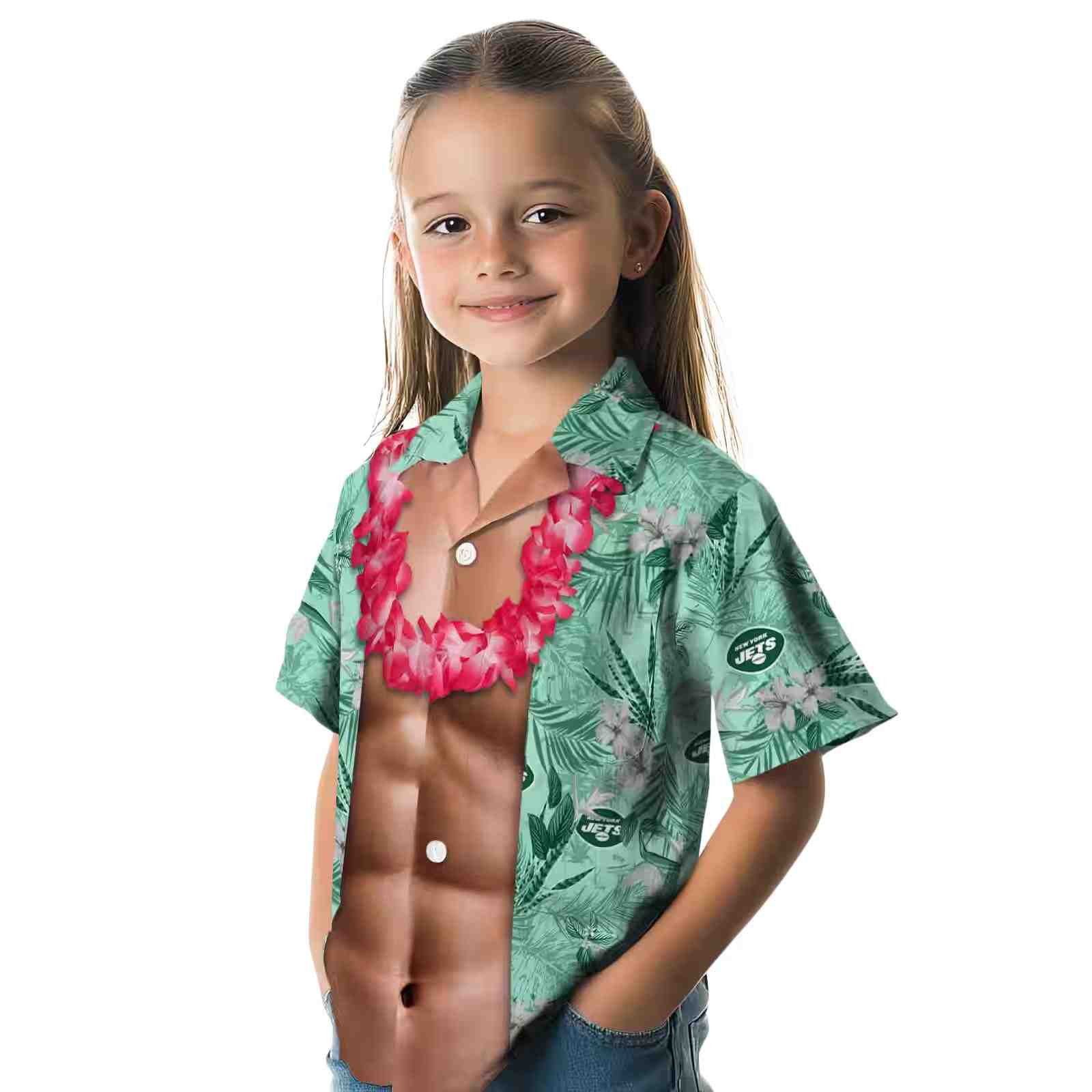 new york jets chest illusion green hawaiian shirt premium grade