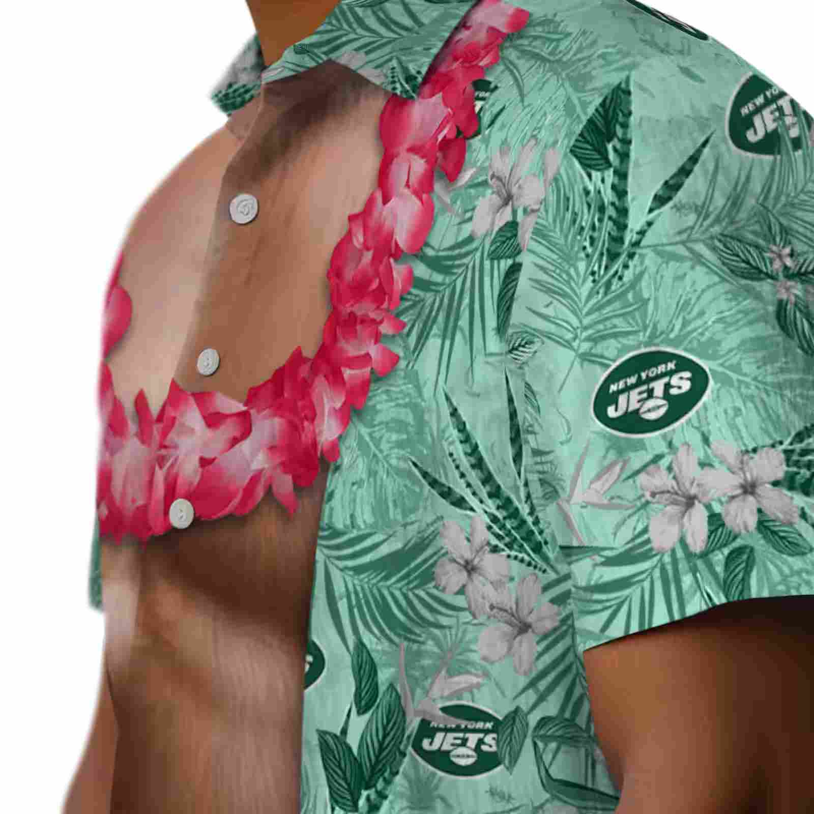 new york jets chest illusion green hawaiian shirt trendy