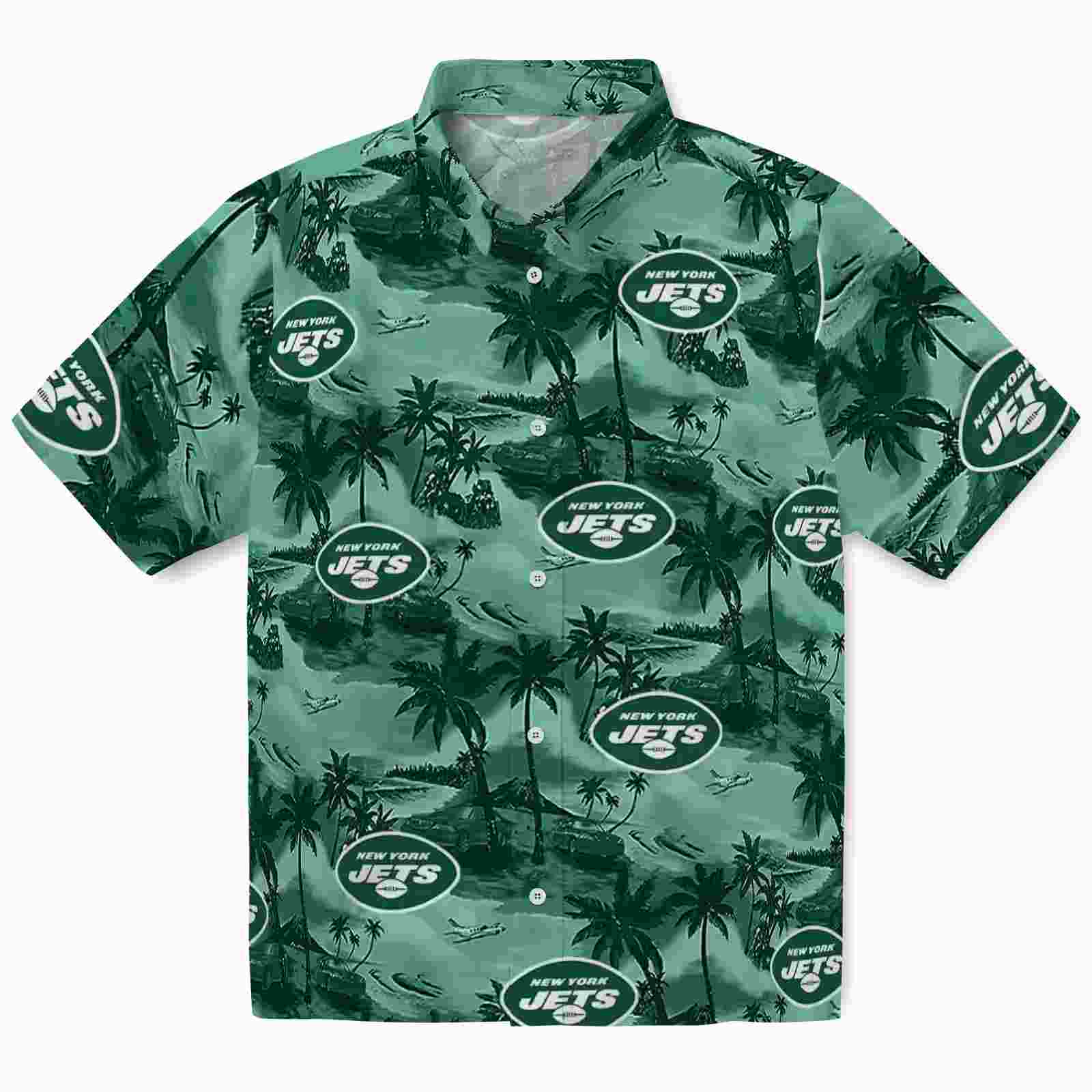 New York Jets Coastal Palms Green Hawaiian Shirt